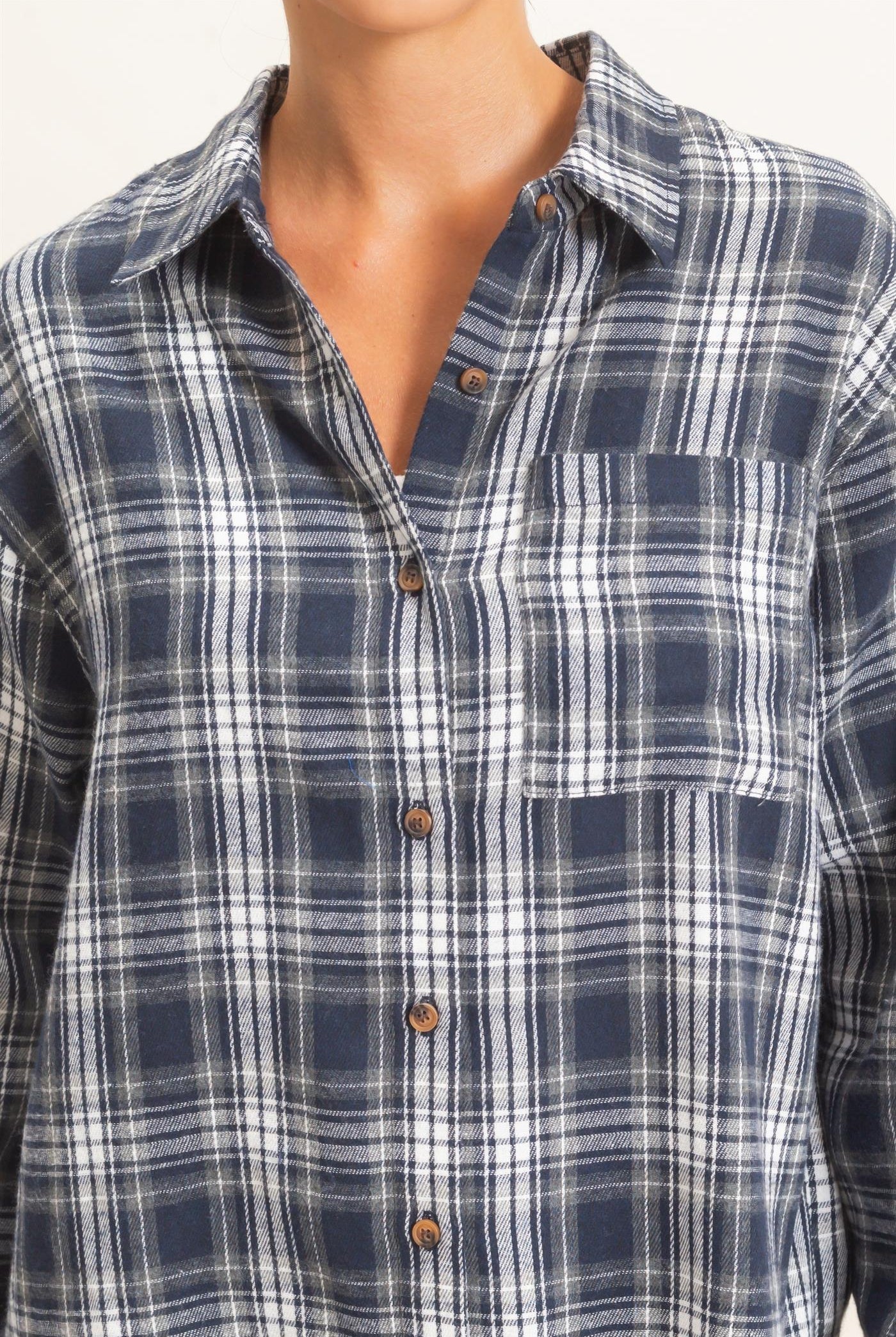 Wholesale Plaid Long Sleeve Shirt Shirts DZ26F275 NAVY DOUBLE ZERO