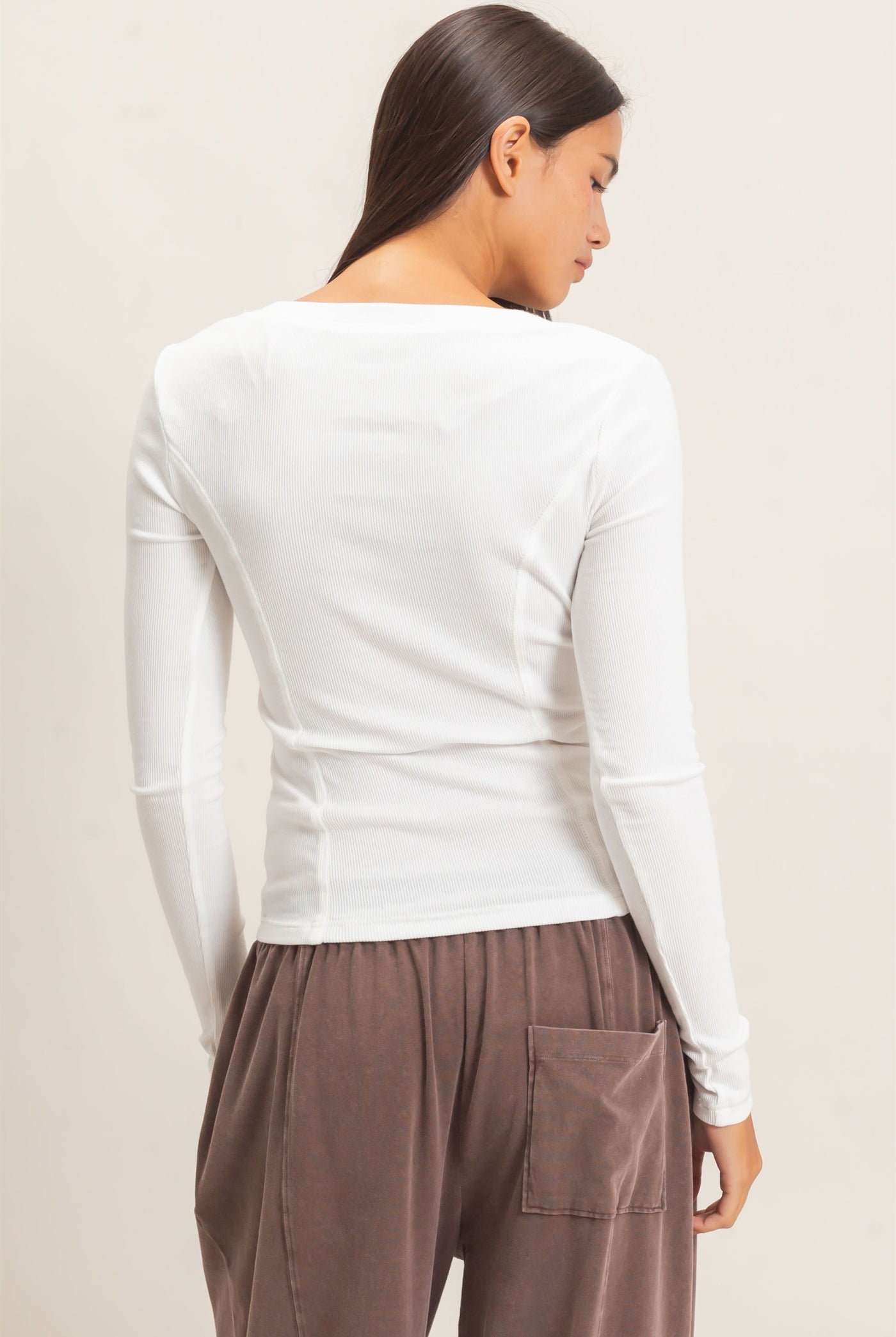 Wholesale Pigment Dye Seam Detail Scoop Neck Top Clothing Tops DZ26E242 WHITE DOUBLE ZERO