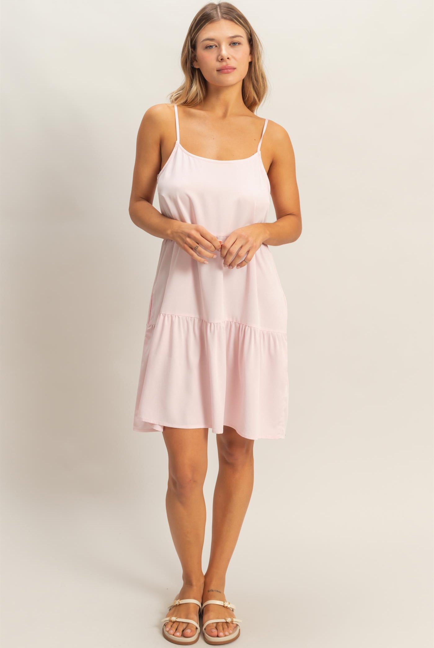 Wholesale Tiered Spaghetti Strap Dress Dresses HF26E426-D L.PINK HYFVE