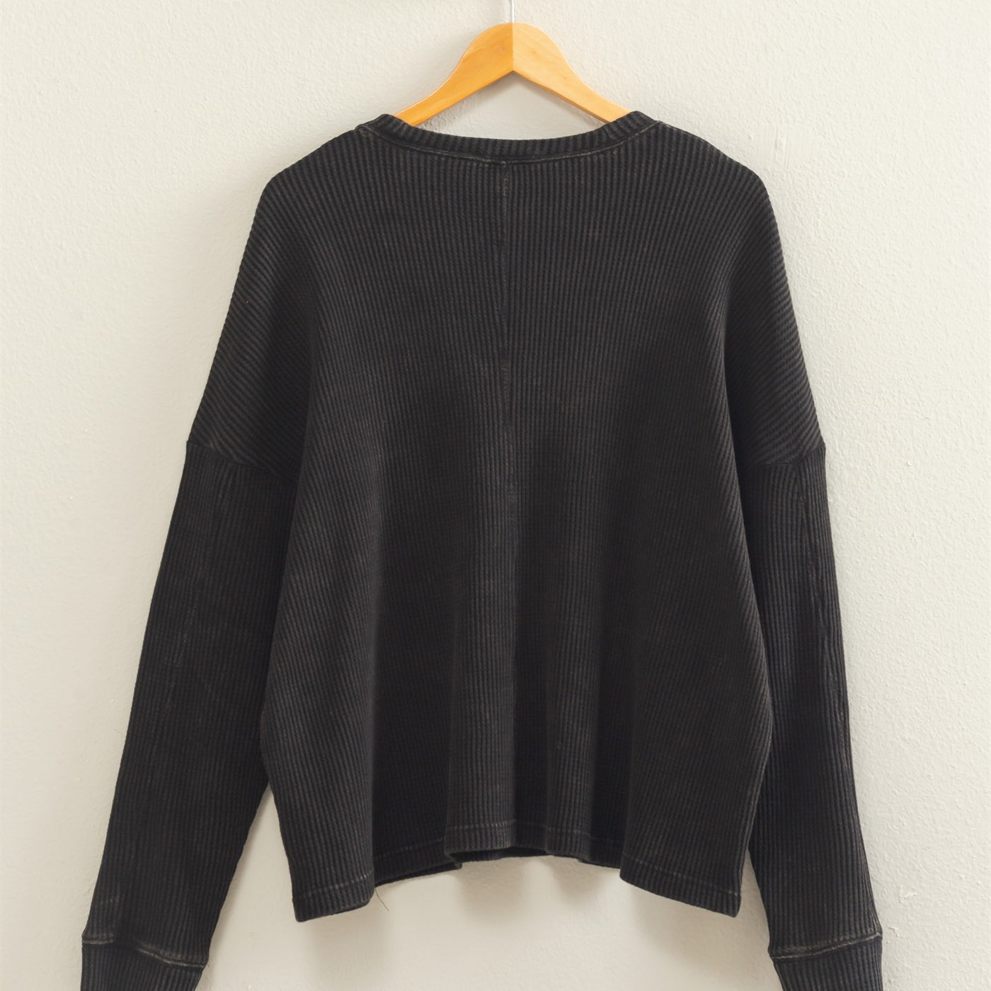 Wholesale Mineral Wash Waffle Long Sleeve Top Clothing Tops DZ26F242 BLACK DOUBLE ZERO