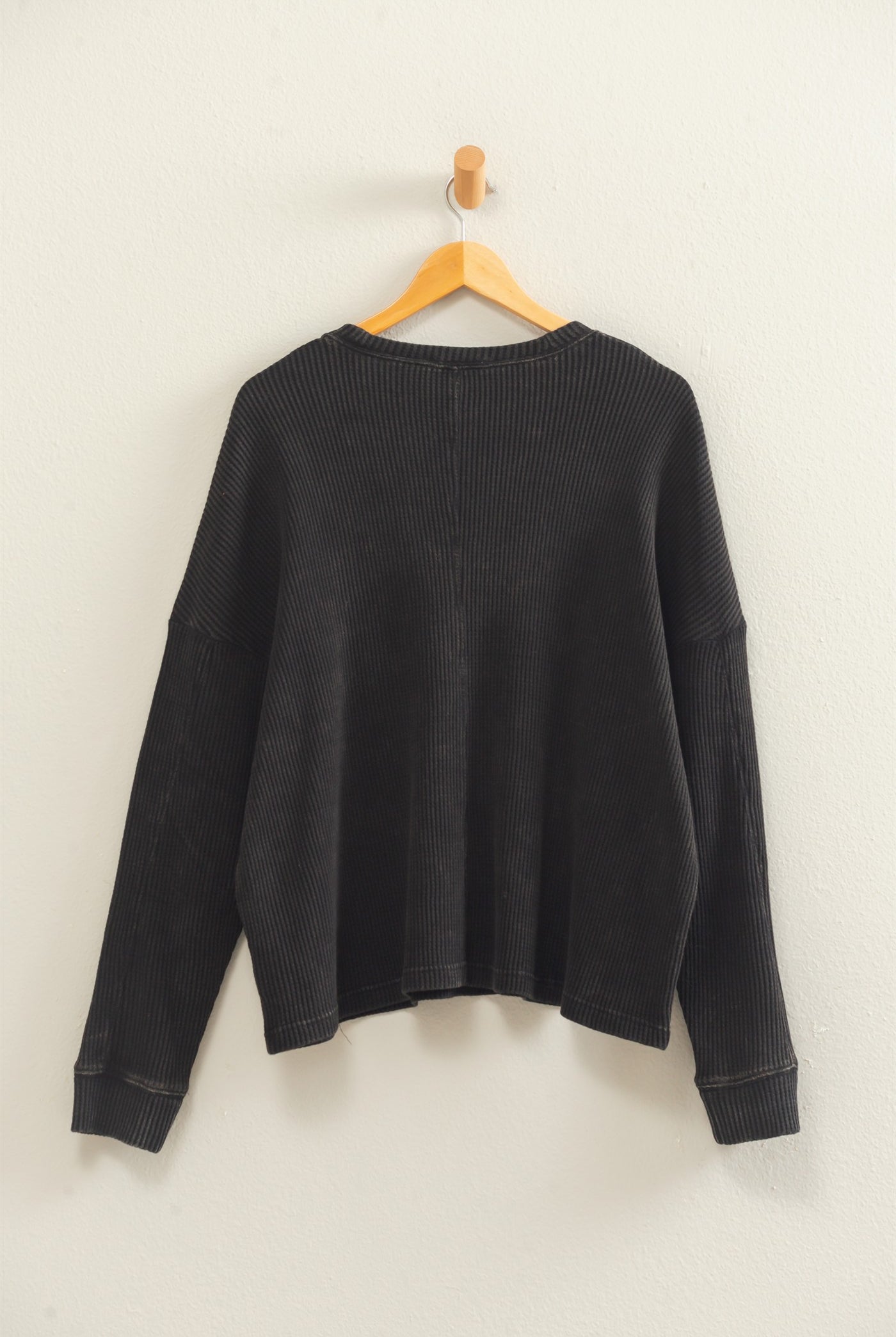 Wholesale Mineral Wash Waffle Long Sleeve Top Clothing Tops DZ26F242 BLACK DOUBLE ZERO