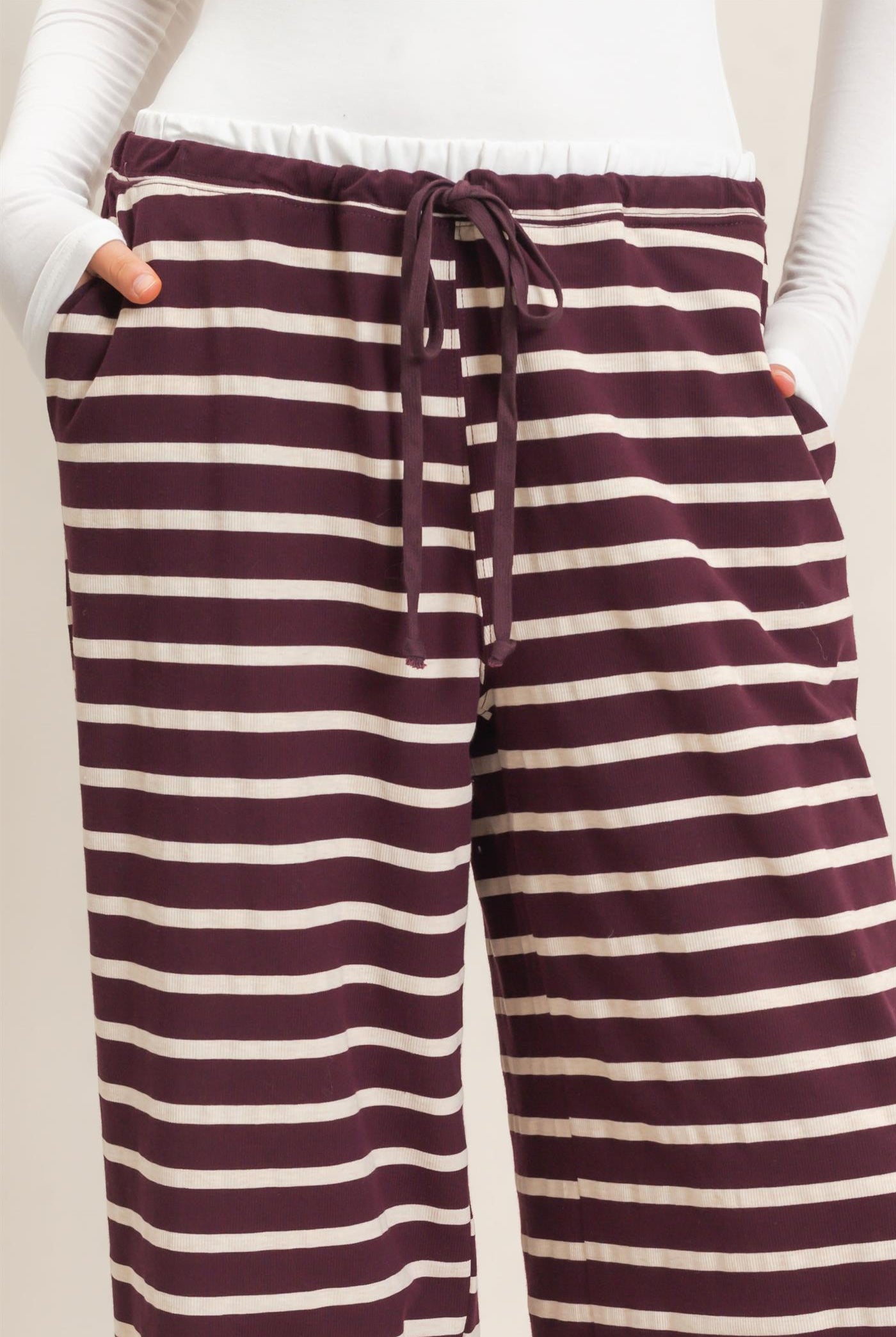 Wholesale Striped Wide-Leg Pants Pants HF26F229-D RASPBERRY/ECRU HYFVE