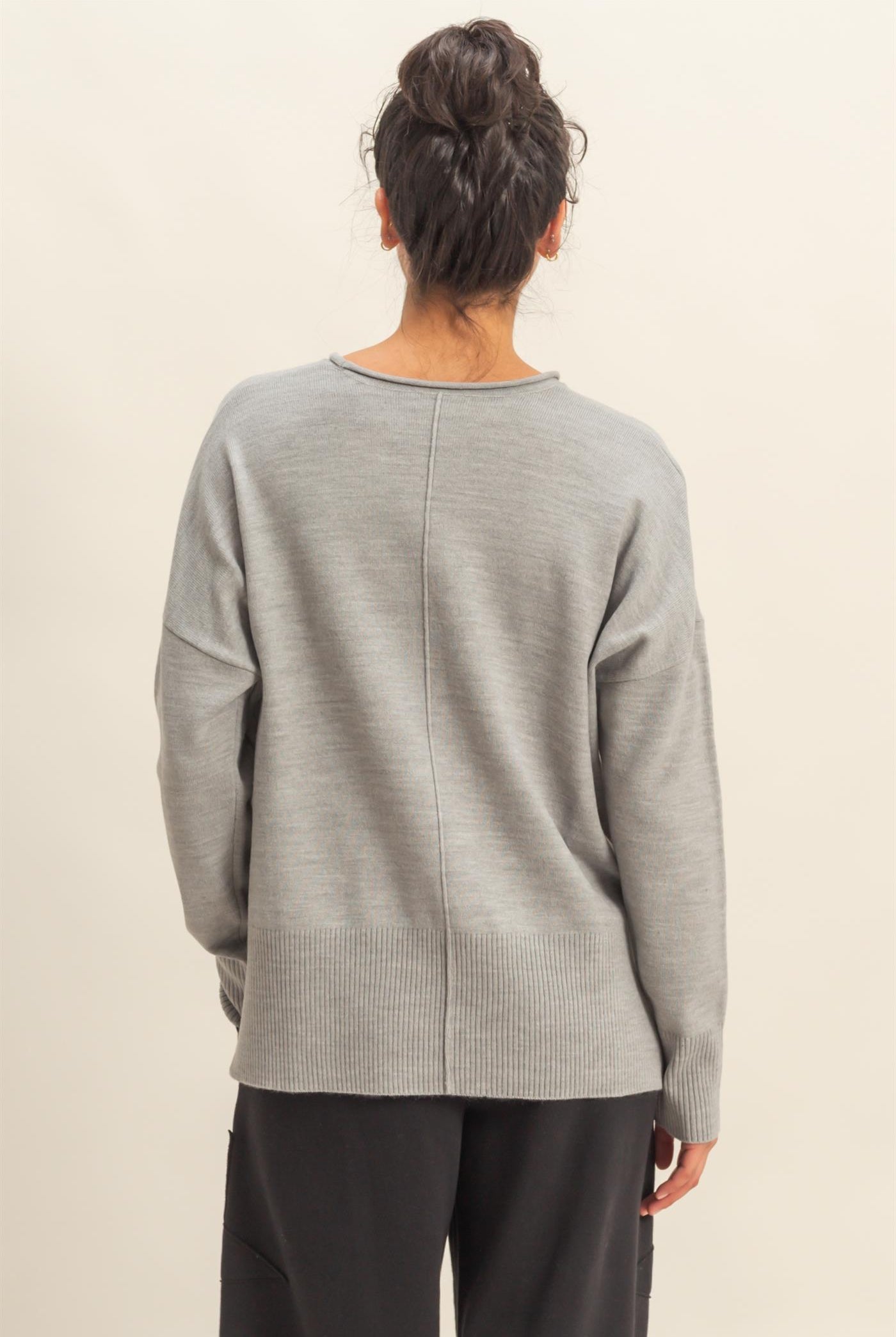 Wholesale Not A Player Roll Neck Drop Shoulder Sweater Sweaters DZ25C938 HEATHER GRAY DOUBLE ZERO