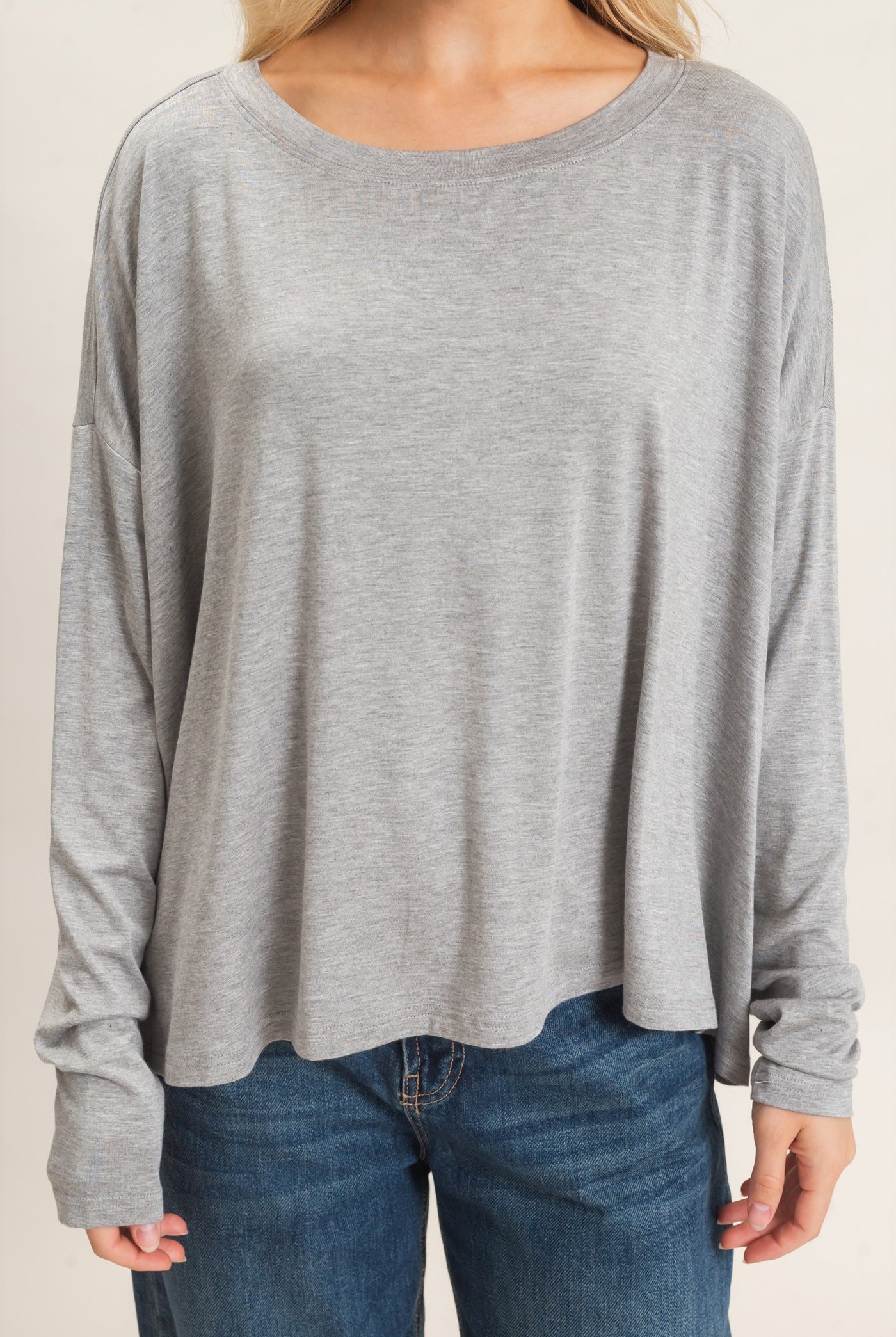 Wholesale Boat Neck Boxy Top Clothing Tops HF26F298 H.GRAY HYFVE
