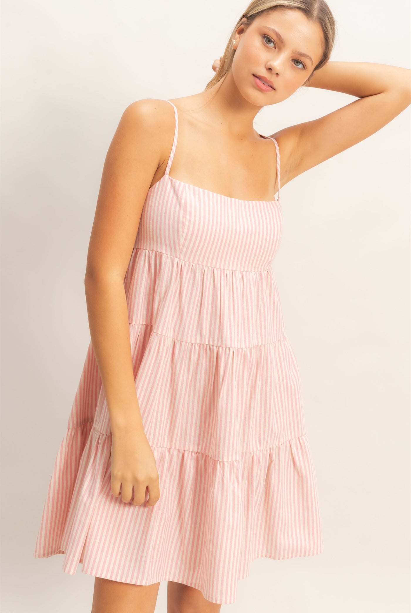 Wholesale Striped Sleeveless A-Line Dress Dresses HF26A247 PINK HYFVE