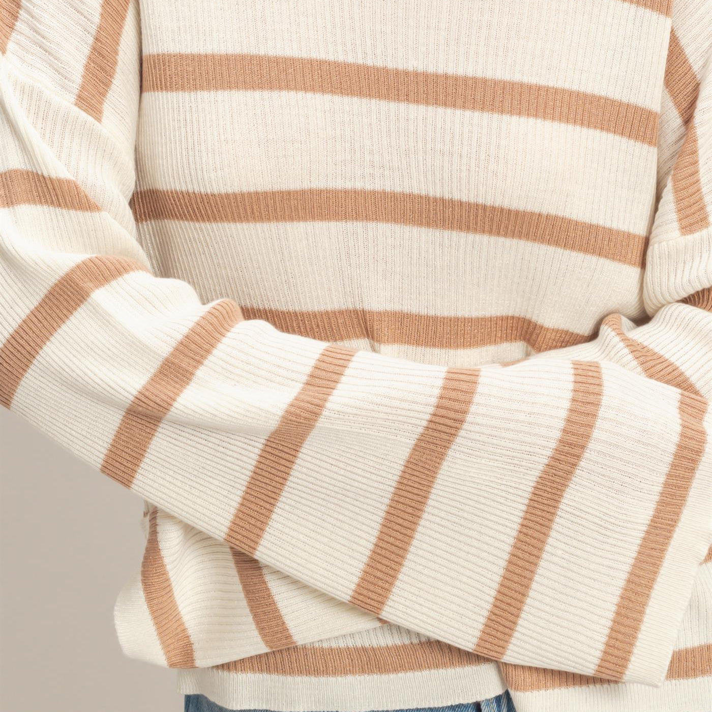 Wholesale Lightweight Wide-Sleeve Striped Sweater Clothing Tops DZ26A329 DARK TAUPE DOUBLE ZERO