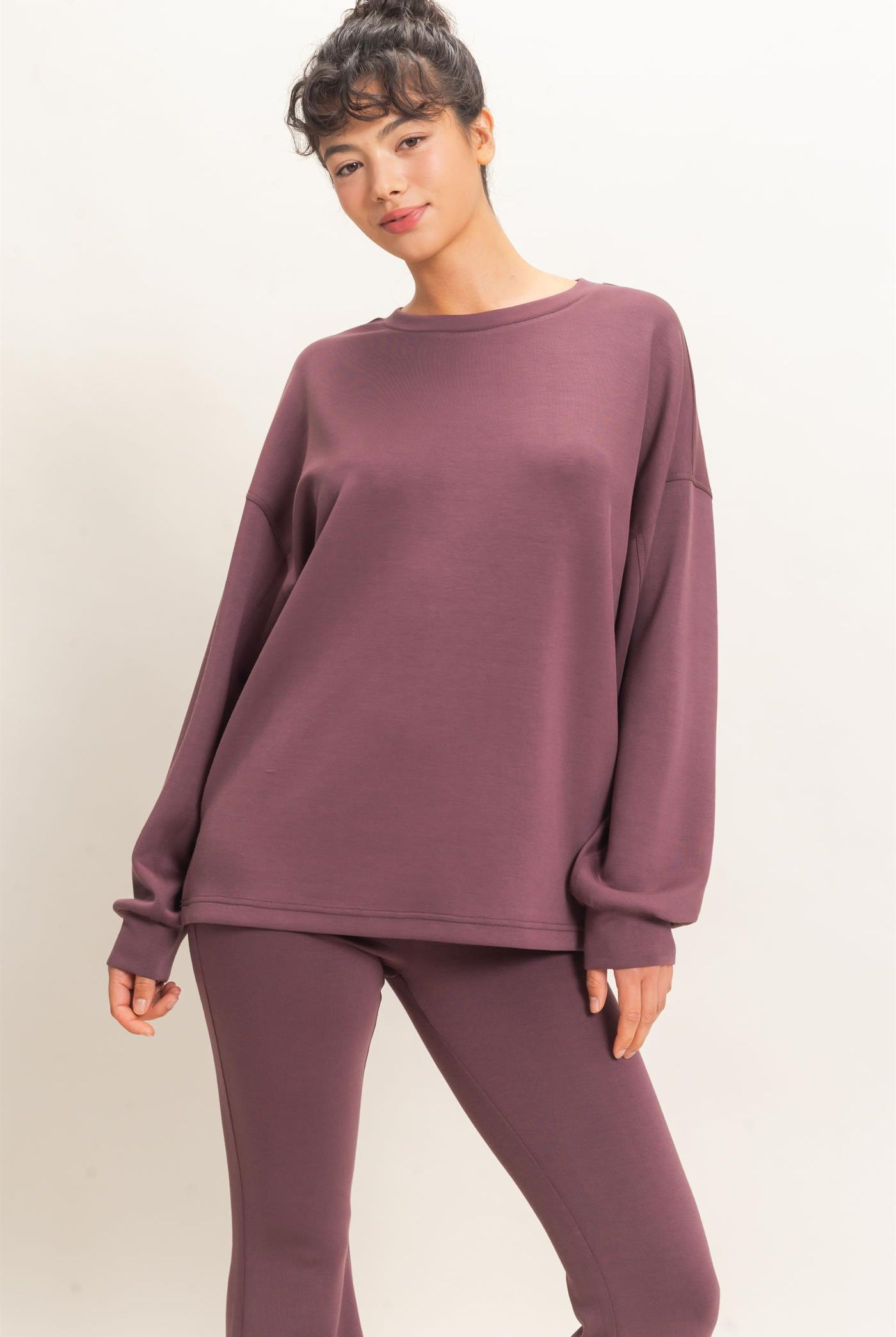 Wholesale Oversized Crew Neck Top Sweatshirts DZ26E388 COCOA DOUBLE ZERO