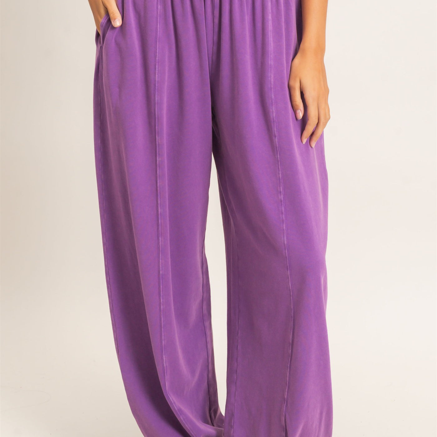 Wholesale Mineral Wash Elastic Waist Jogger Pants Joggers DZ26F405 PLUM DOUBLE ZERO