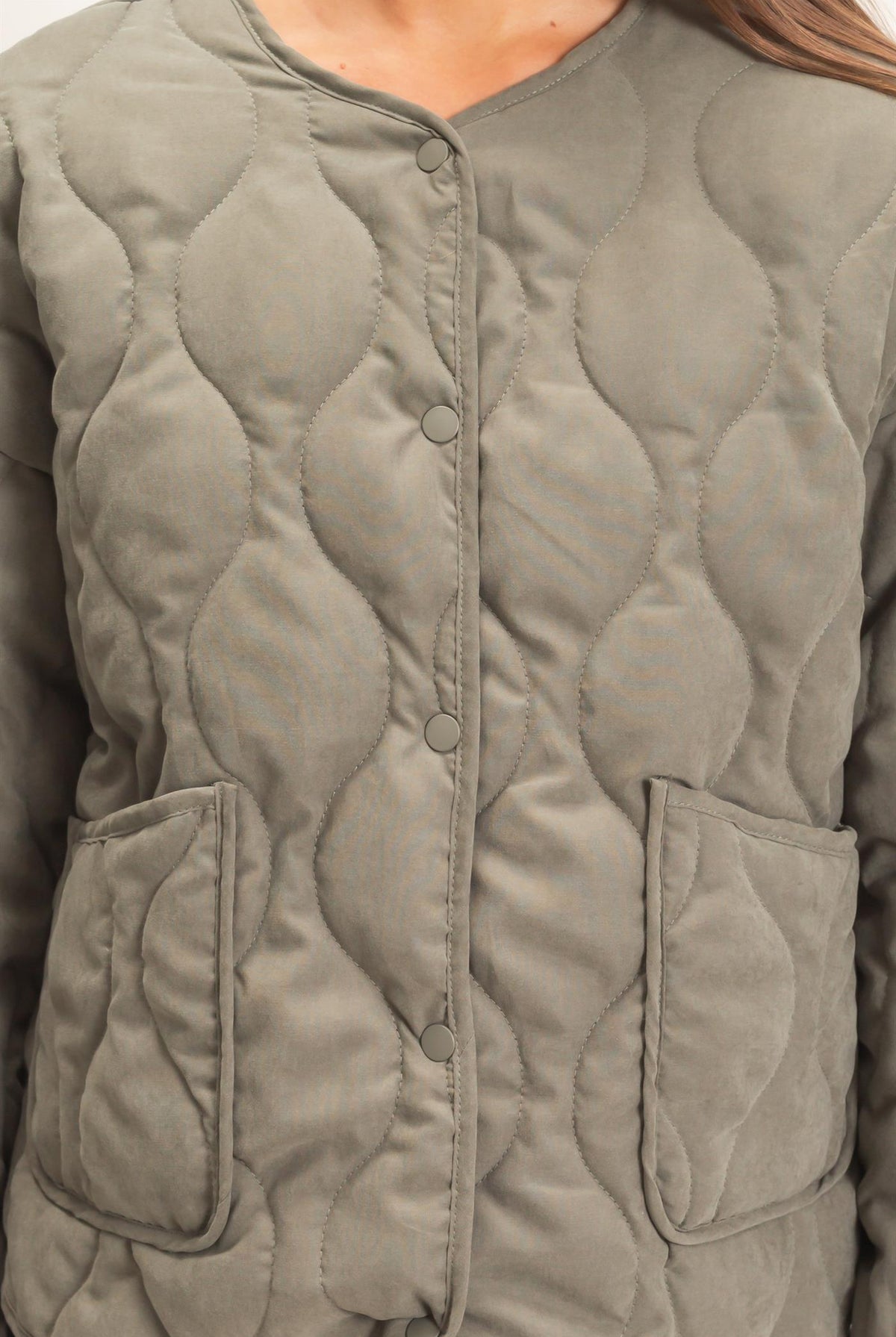 Wholesale Quilted Button Front Jacket Coats & Jackets DZ26F254 OLIVE DOUBLE ZERO