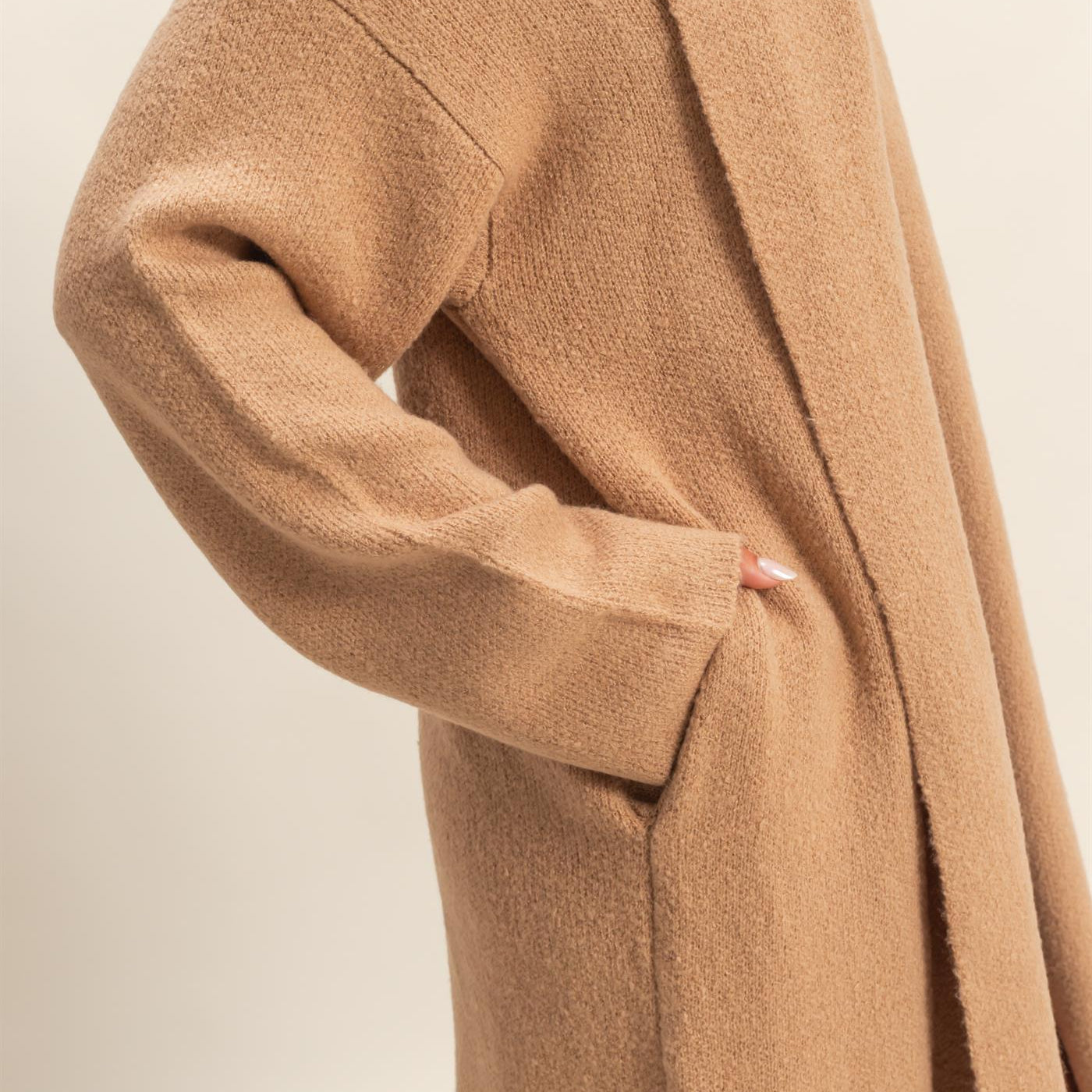 Wholesale Longline Open Front Duster Sweater Cardigans DZ25F435 DARK TAUPE DOUBLE ZERO