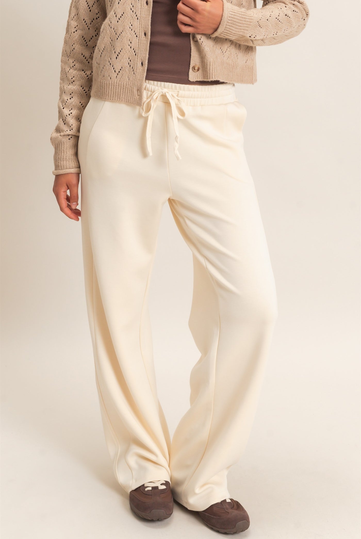 Wholesale Elastic Waist Straight Leg Pants Pants DZ26C969 ALPACA DOUBLE ZERO