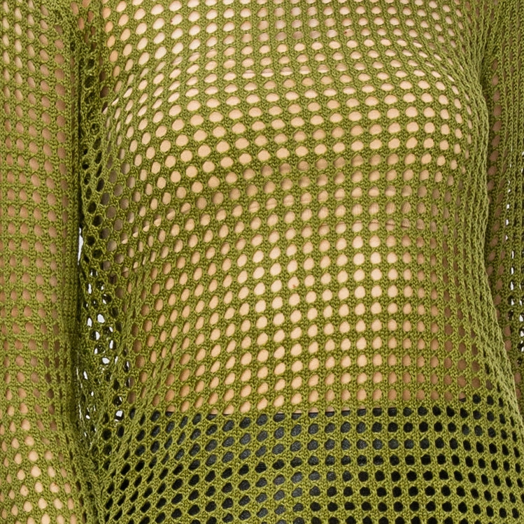 Wholesale Open Knit Long Sleeve Sweater Clothing Tops DZ24C031 MOSS DOUBLE ZERO