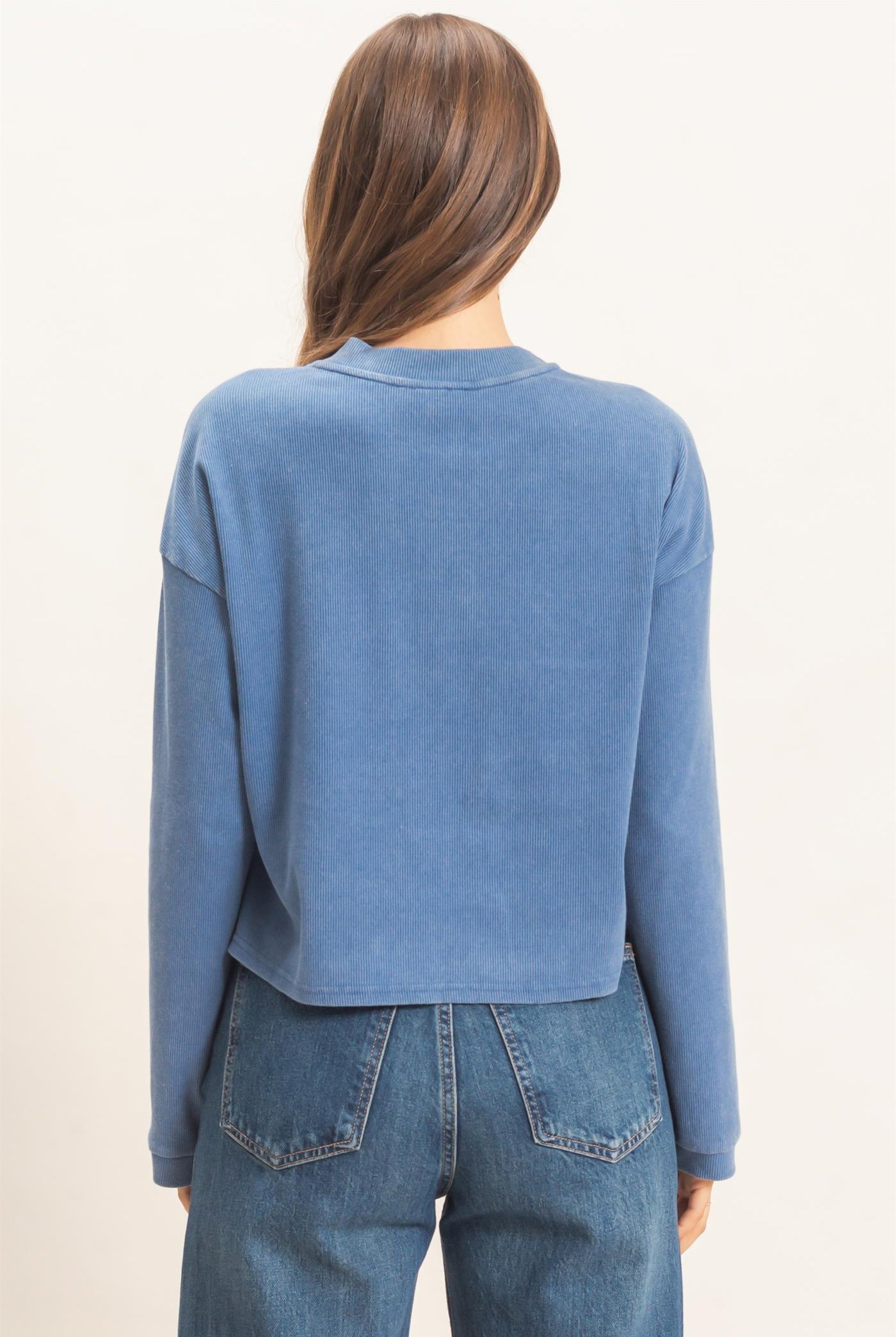 Wholesale Buttoned Henley Top Clothing Tops HF26F081 BLUE HYFVE