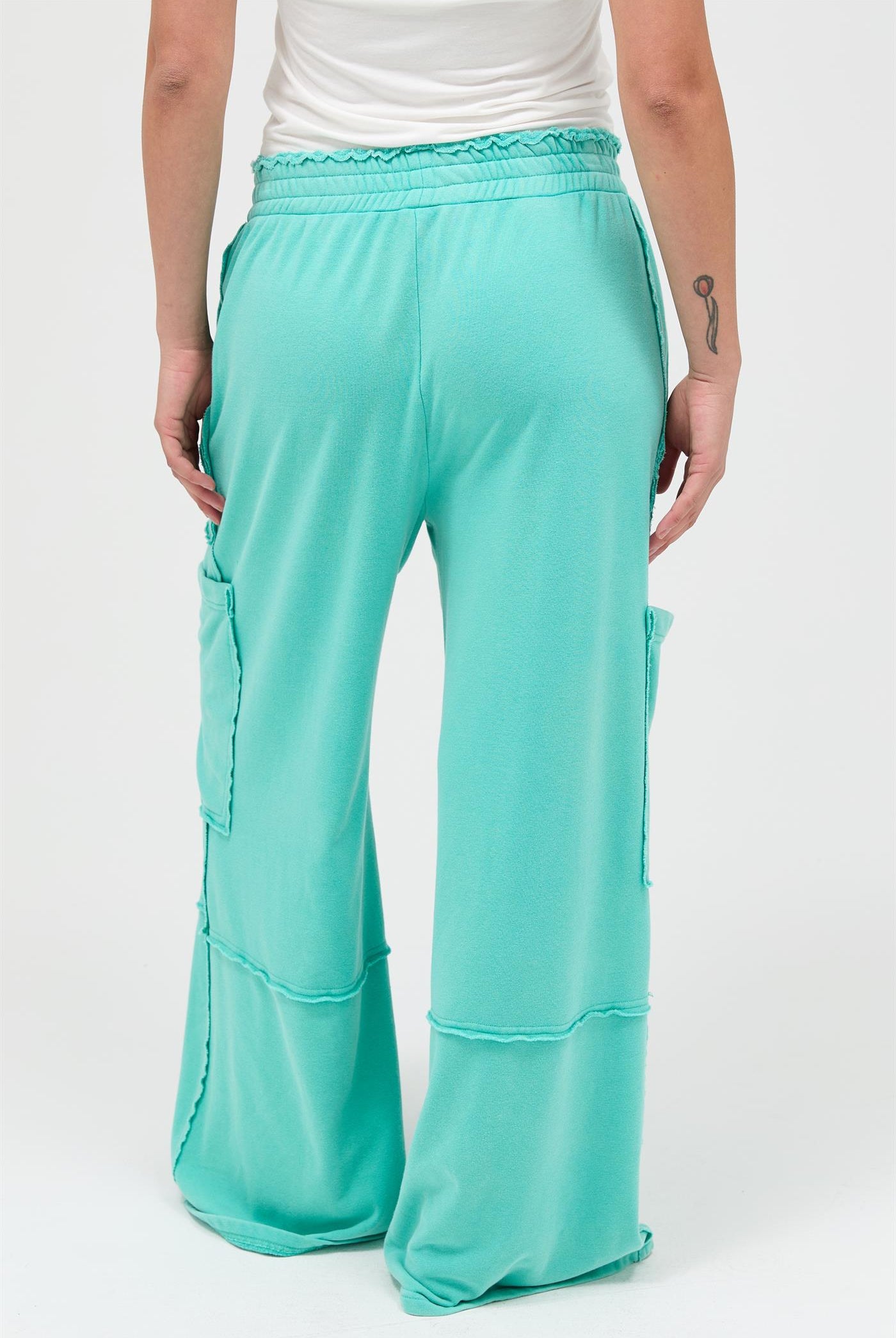 Wholesale Mineral Wash Wide Leg Cargo Pants Pants DZ26A256 TURQUOISE DOUBLE ZERO