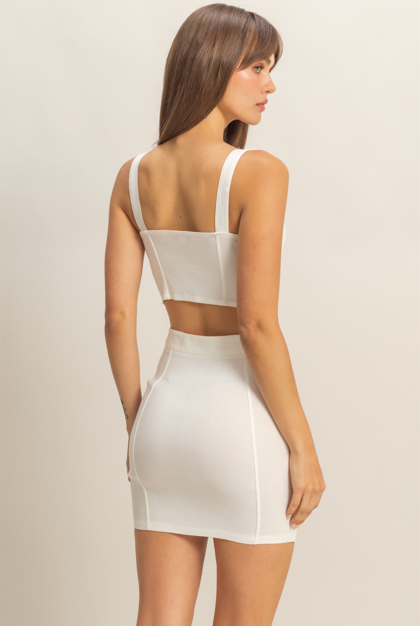 Wholesale Bustier Crop Top And Mini Skirt Set Clothing HF22E954-SET OFF WHITE HYFVE