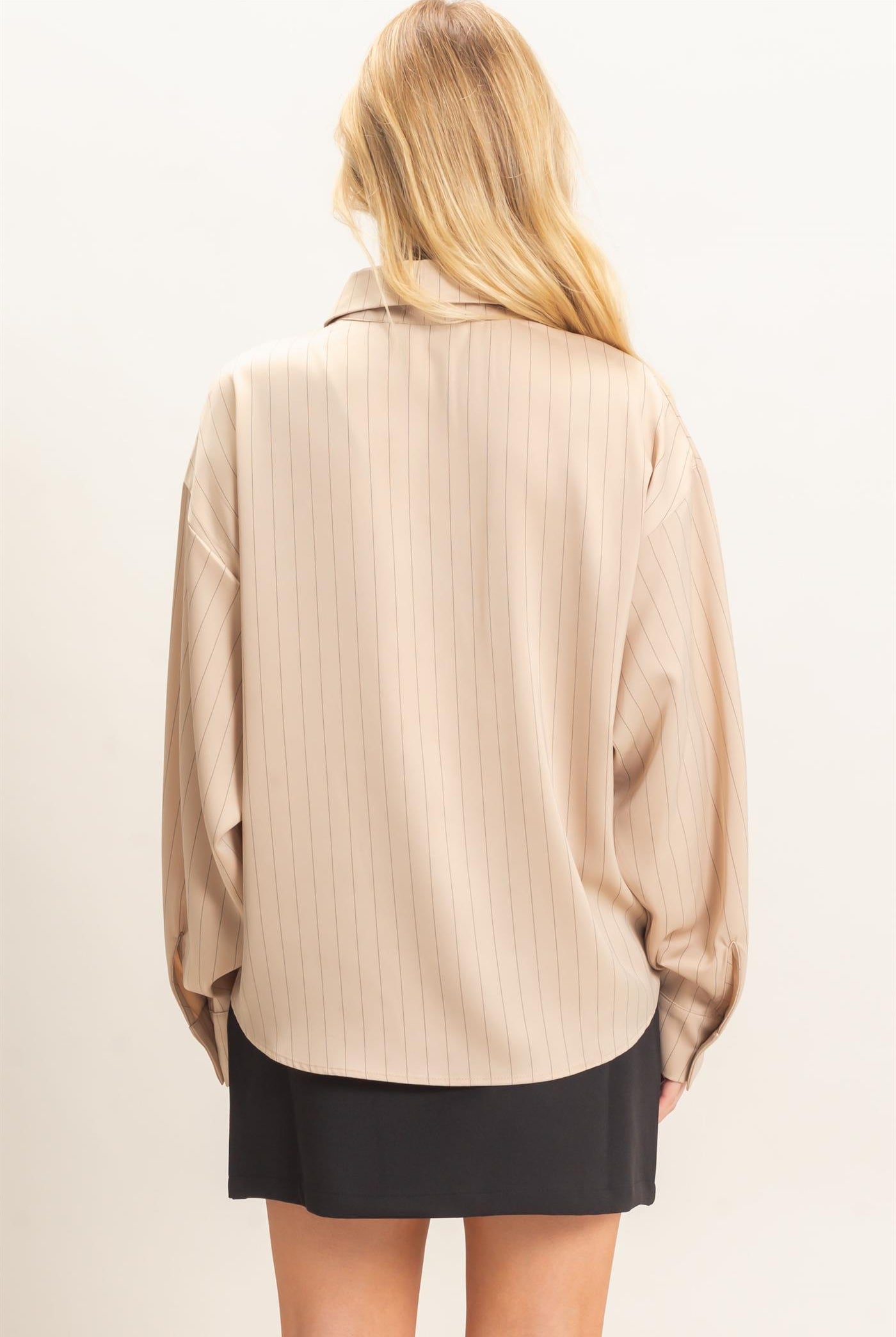 Wholesale Striped Button-Up Blouse Blouses HF26C953 LIGHT TAUPE HYFVE
