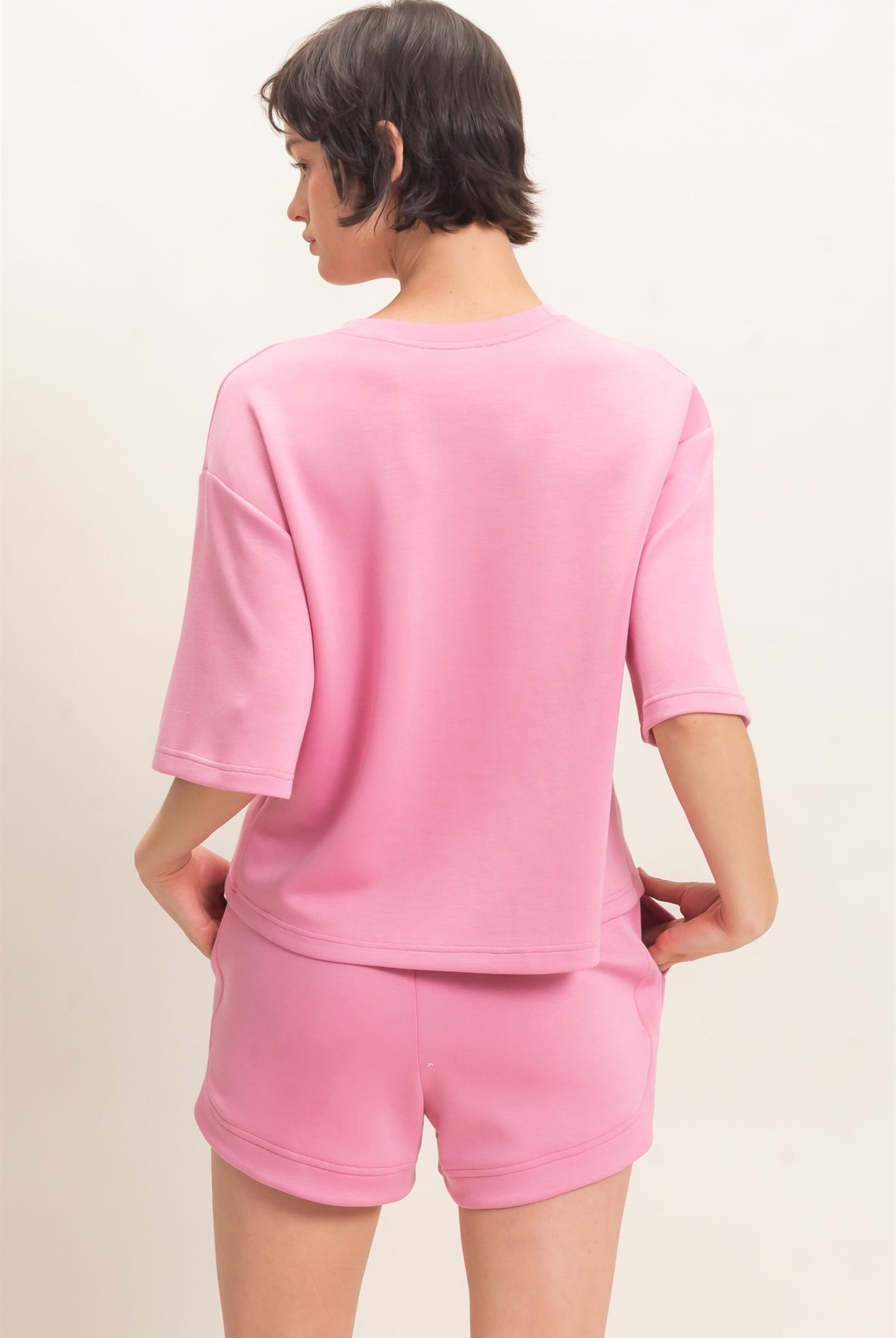 Wholesale Loose Fit Crew Neck Short Sleeve Top Clothing Tops DZ26C965 PINK DOUBLE ZERO