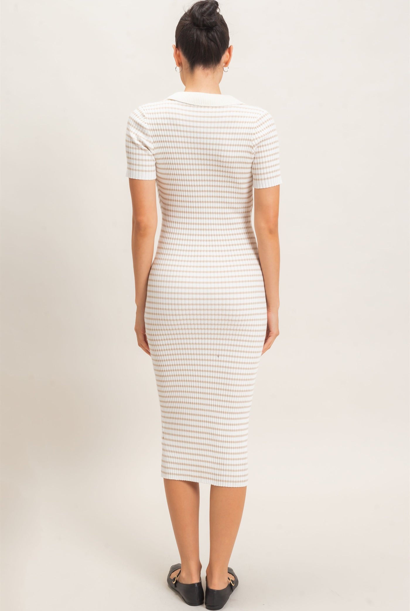 Wholesale Ribbed Collared Midi Dress Dresses HF26E216 CREAM HYFVE