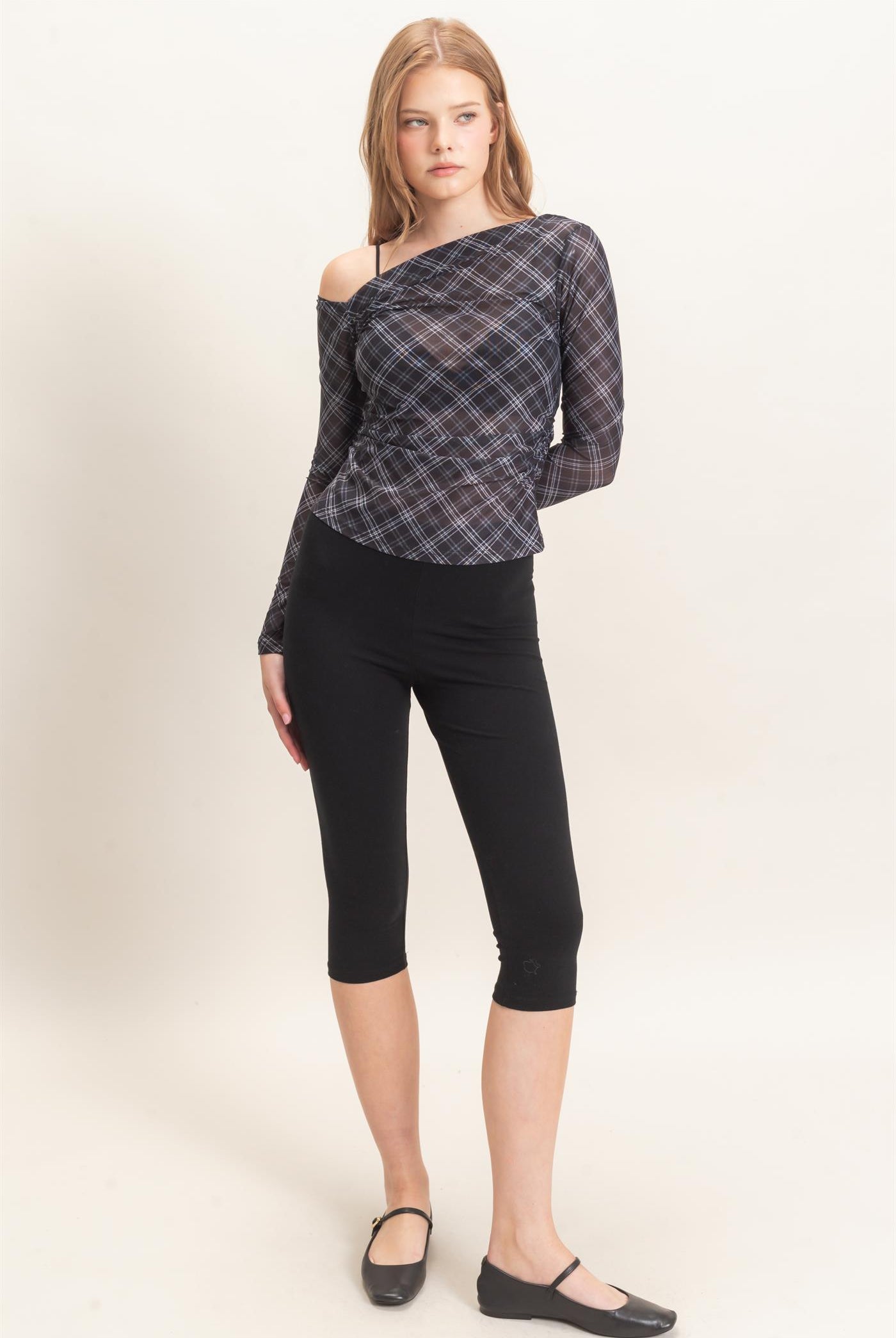 Wholesale Asymmetrical Plaid Off Shoulder Top Dresses HF26E710 BLACK HYFVE