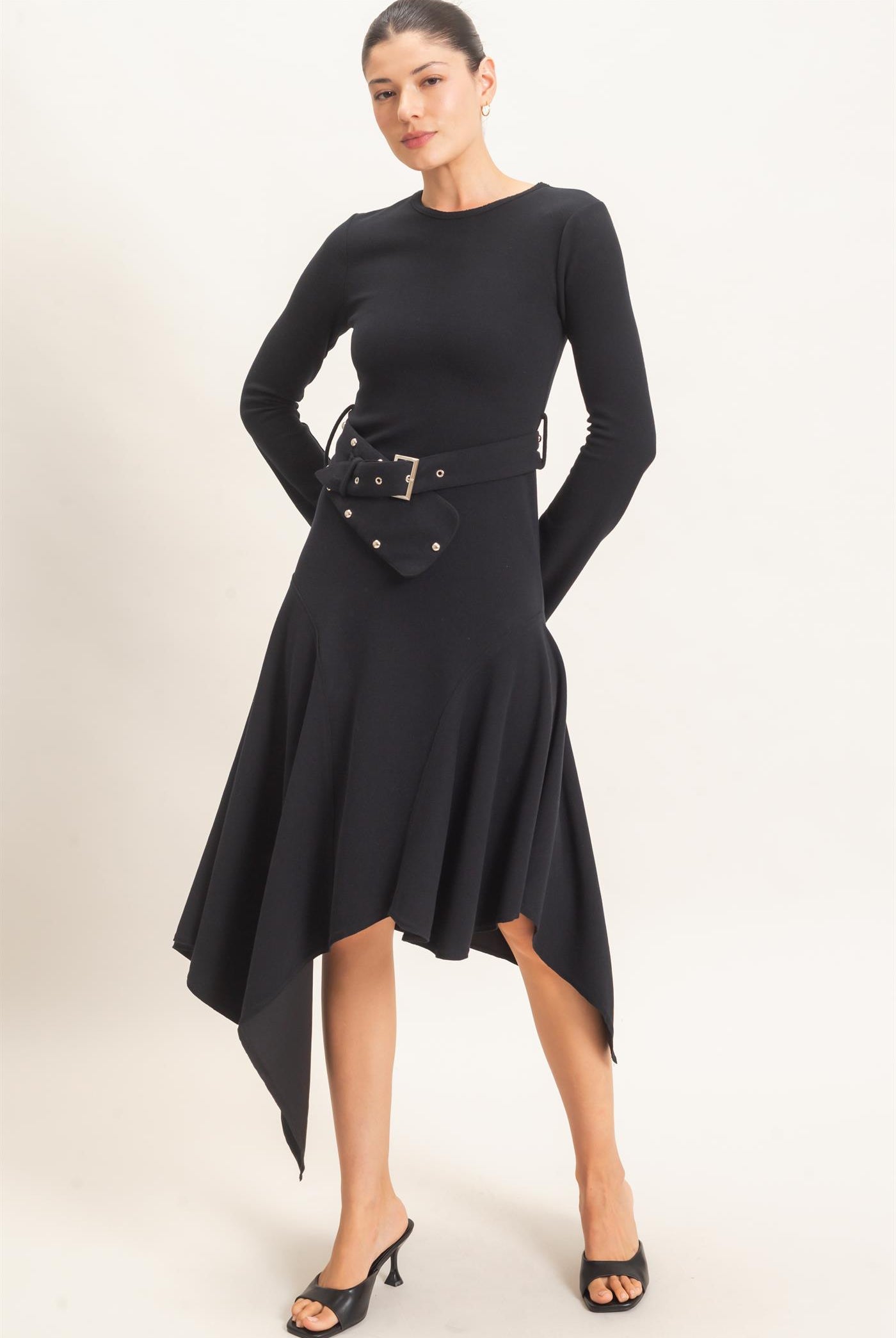 Wholesale Asymmetrical Knit Dress Dresses HF26E992 BLACK HYFVE