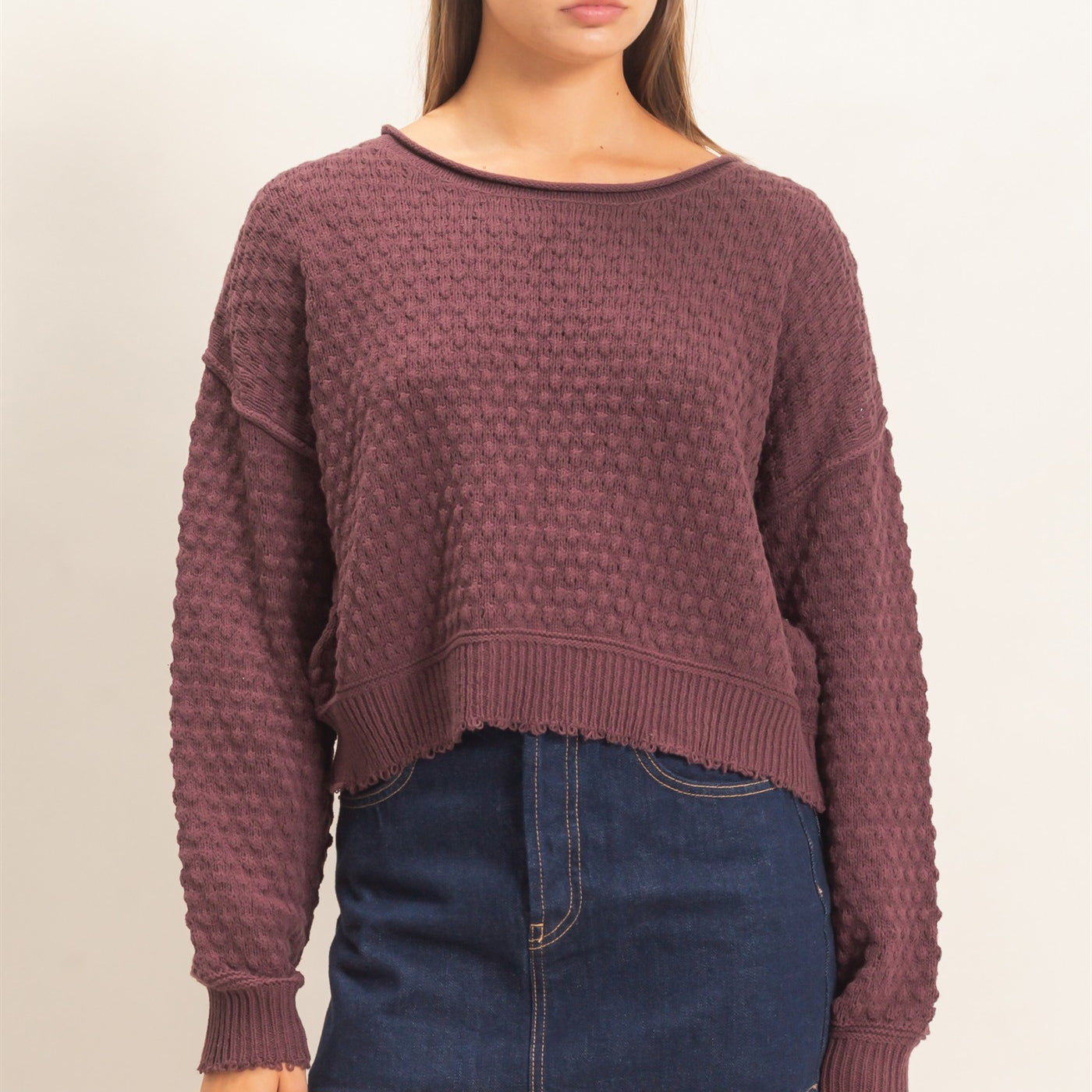 Wholesale Textured Boat Neck Sweater Sweaters DZ26E880 COCOA DOUBLE ZERO