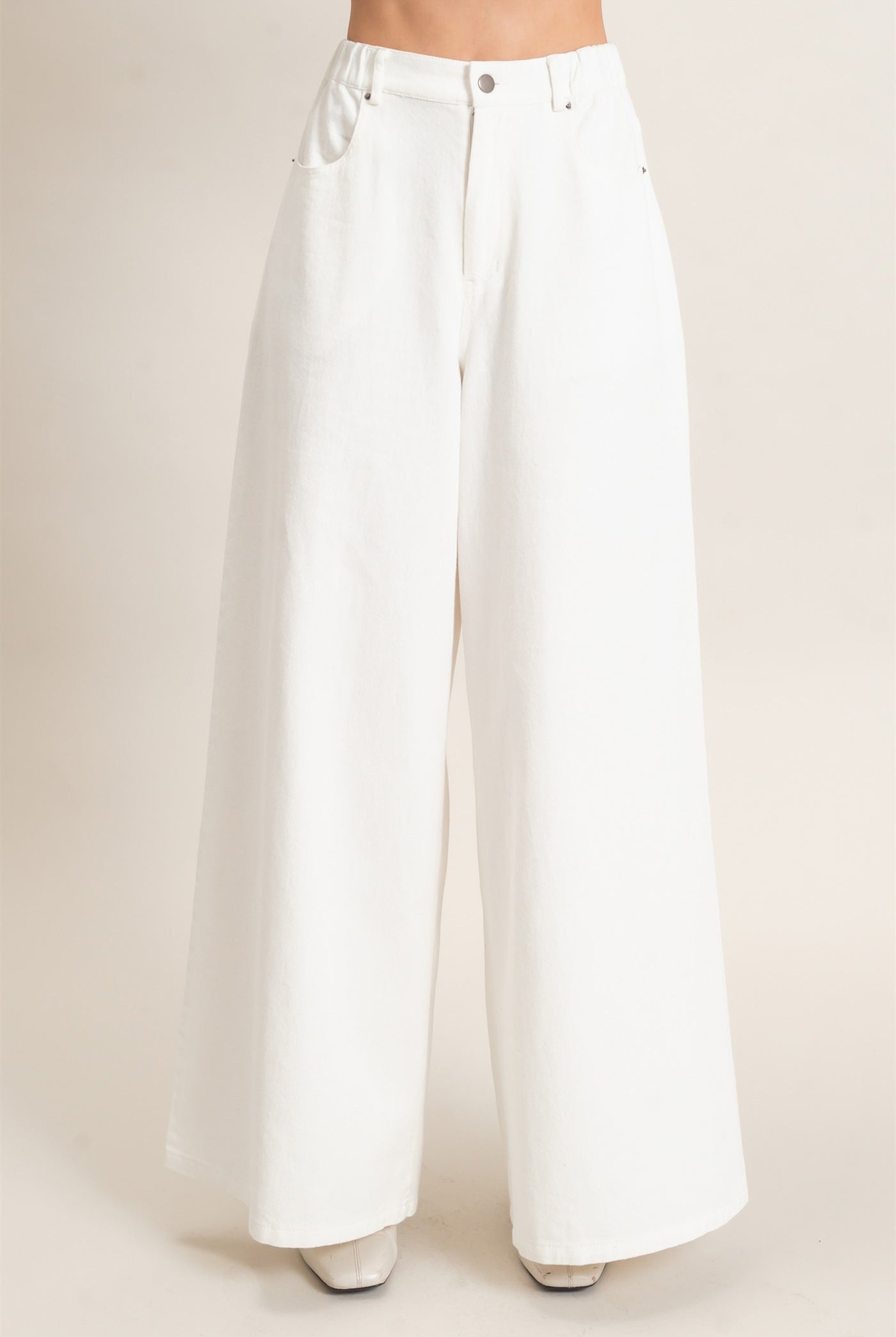 Wholesale Wide-Leg High-Rise Pants Pants HF26F222-D WHITE HYFVE
