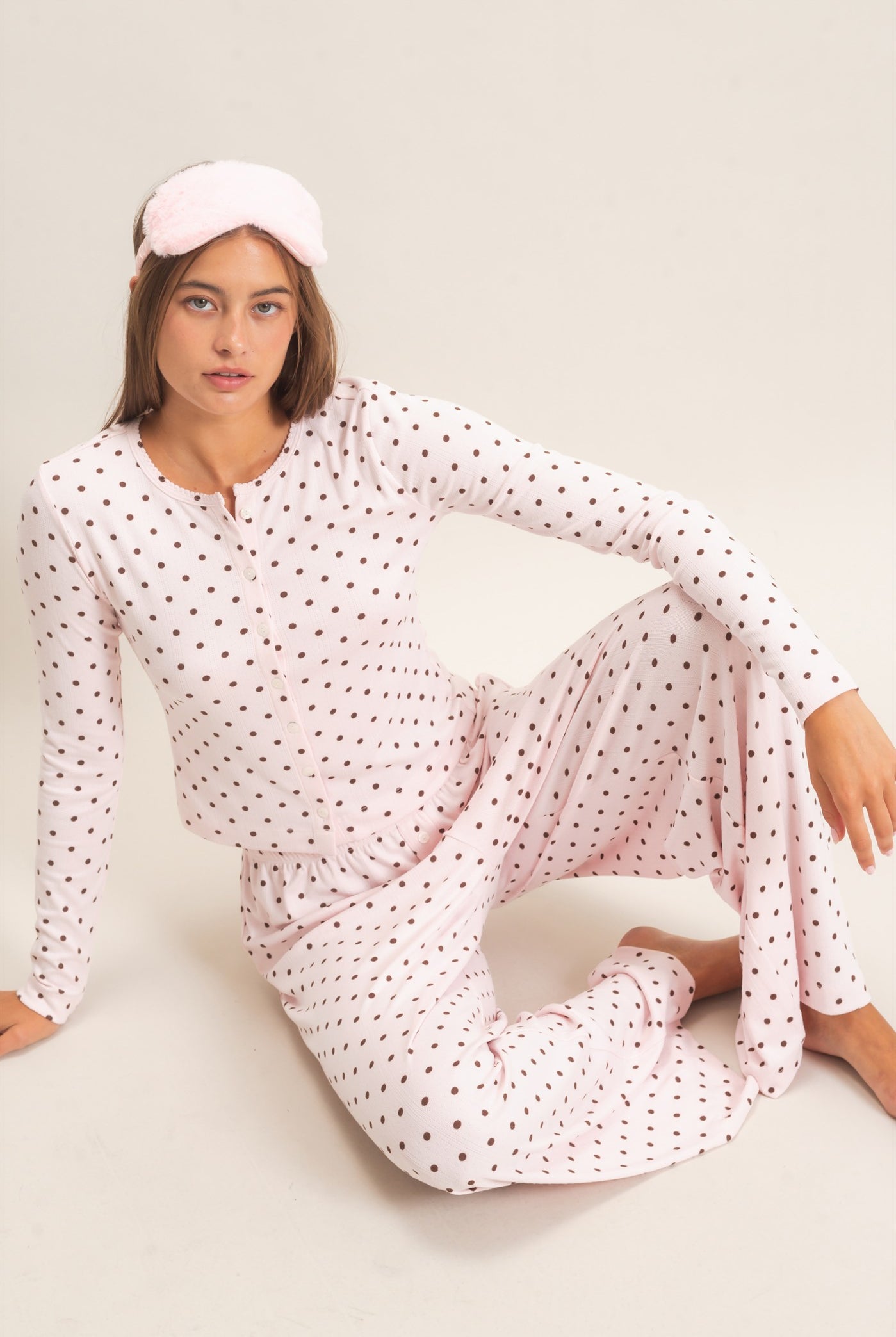 Wholesale Polka Dot Wide Leg Pants Pants DZ27A168 LIGHT PINK DOUBLE ZERO