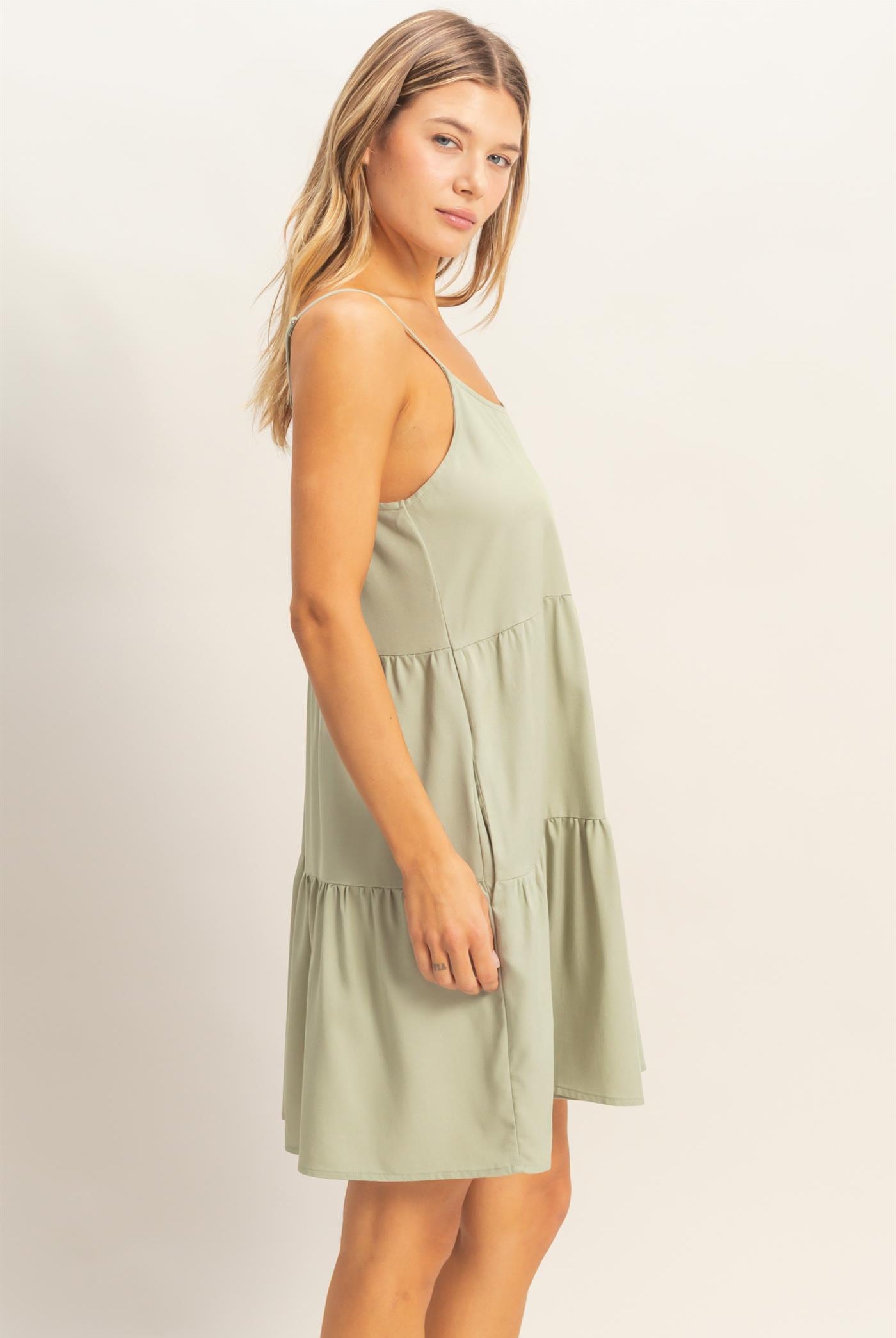 Wholesale Tiered Spaghetti Strap Dress Dresses HF26E426-D SAGE HYFVE