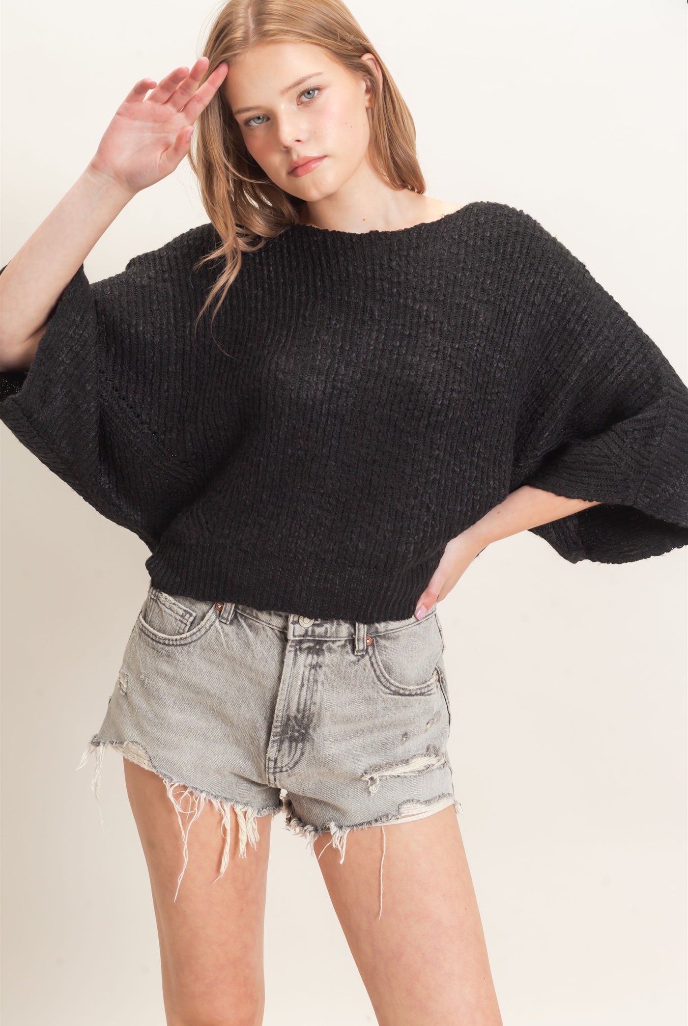 Wholesale Ribbed Boat Neck Sweater Sweaters HF26F201 BLACK HYFVE