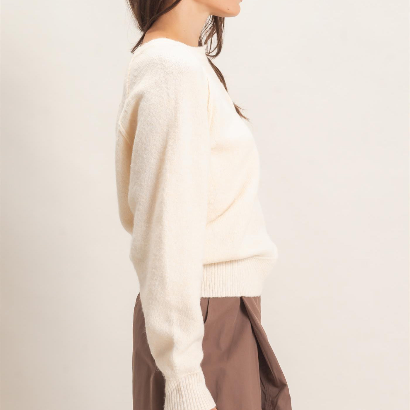 Wholesale Button Front Raglan Sweater Sweaters HF26E152 VANILLA CREAM HYFVE
