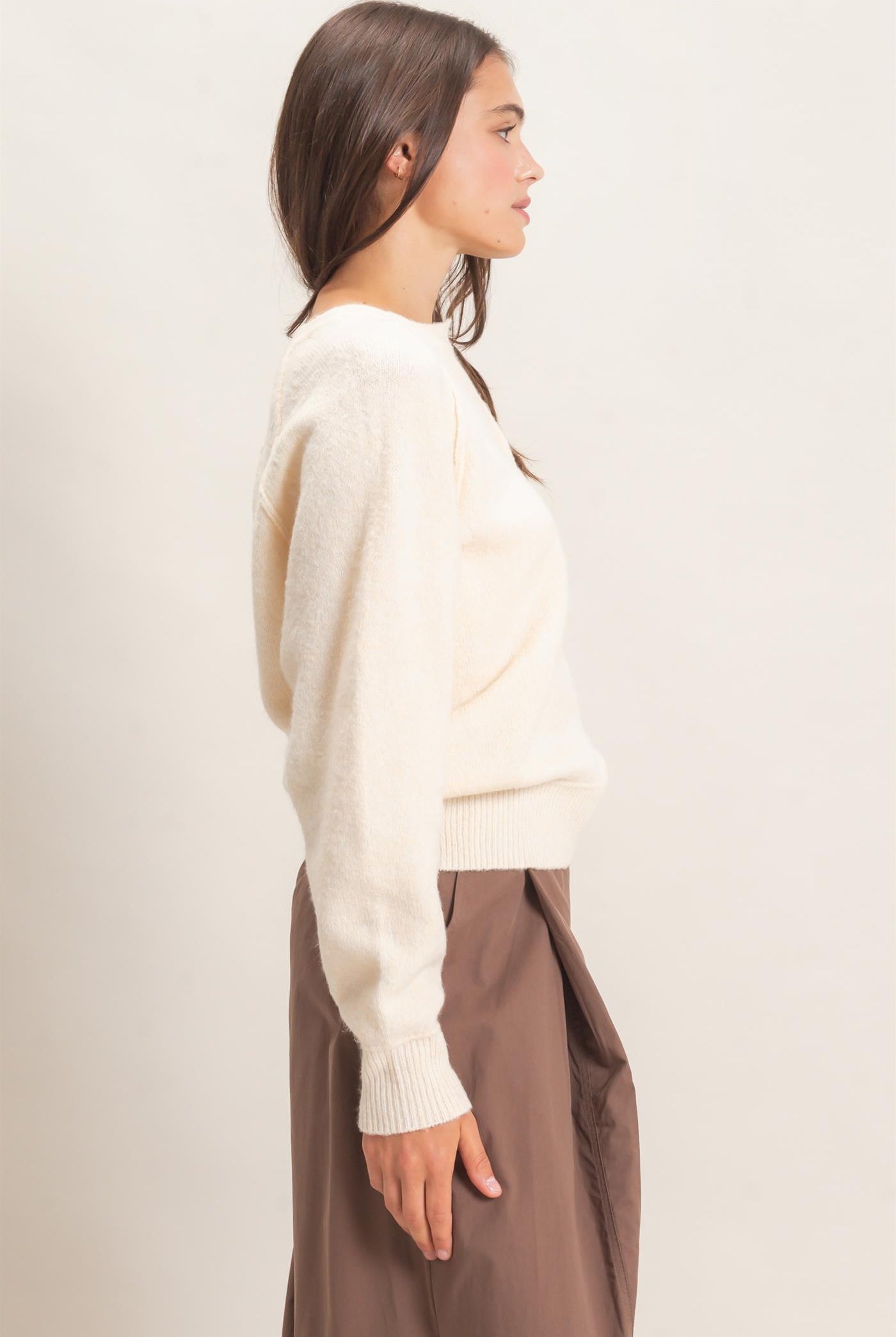 Wholesale Button Front Raglan Sweater Sweaters HF26E152 VANILLA CREAM HYFVE