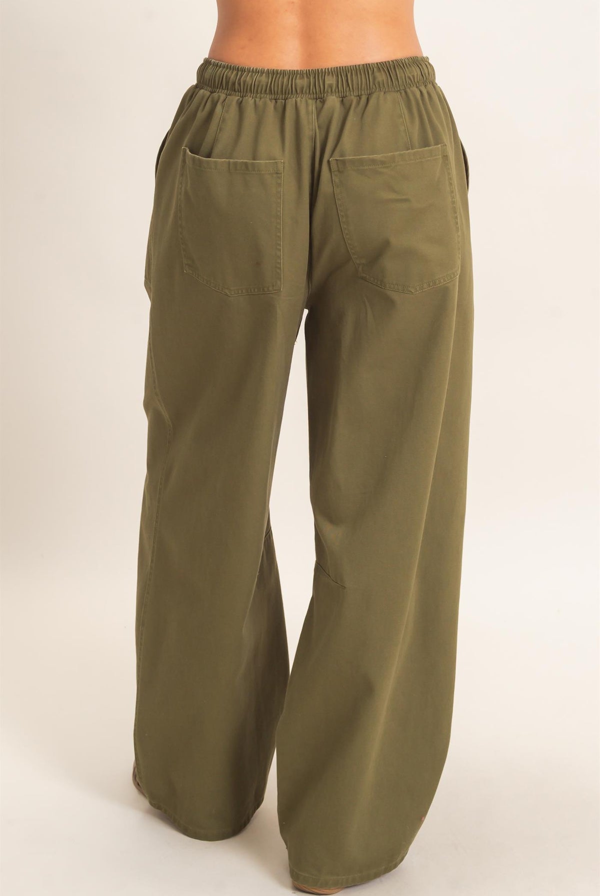 Wholesale Twill Elastic Waist Barrel Pants Pants DZ27A228 DARK OLIVE DOUBLE ZERO