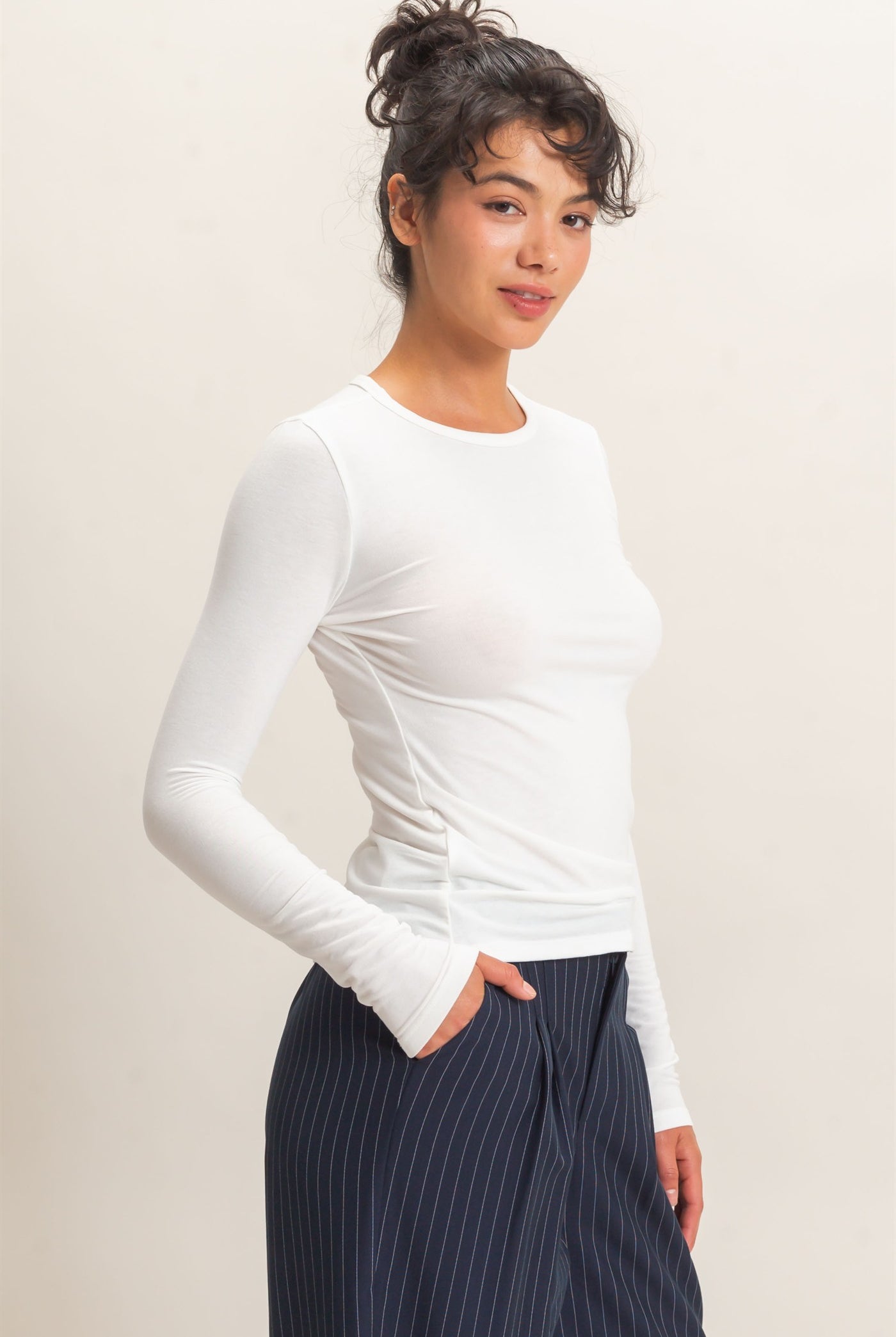 Wholesale Crew Neck Long Sleeve Top Clothing Tops DZ26E258 OFF WHITE DOUBLE ZERO