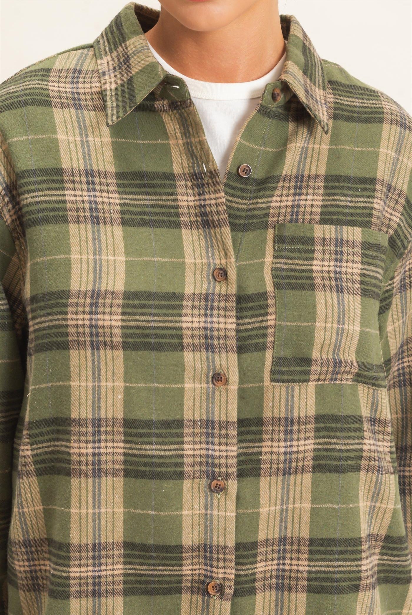 Wholesale Plaid Long Sleeve Shirt Shirts DZ26F275 OLIVE DOUBLE ZERO