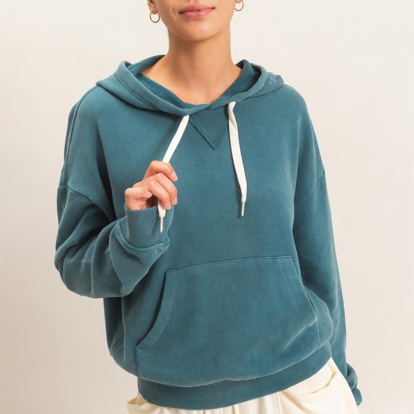 Wholesale Acid Wash Hoodie Clothing Tops DZ26E112 DARK TEAL DOUBLE ZERO