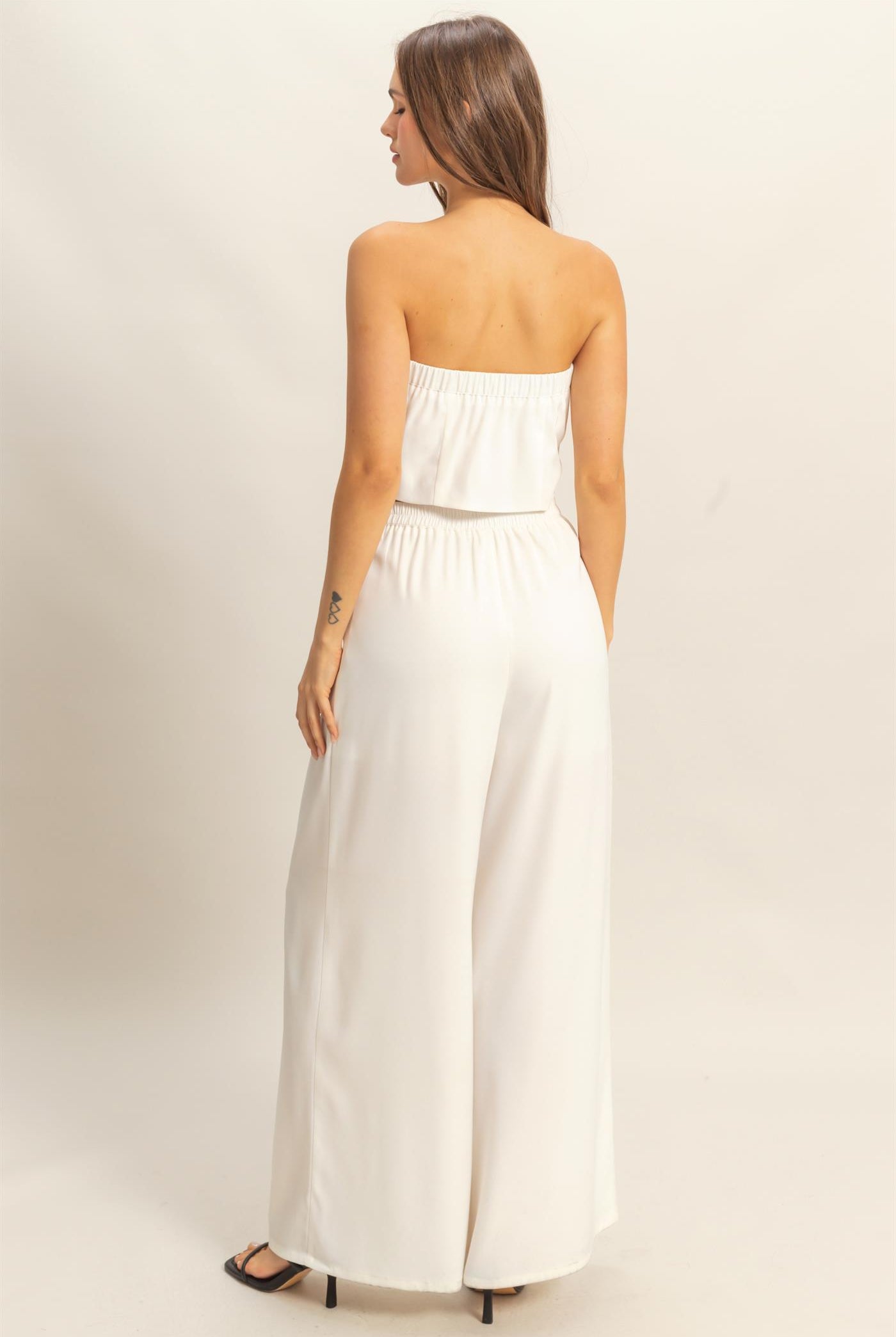 Wholesale Strapless Buttoned Top And Pants Set Clothing HF25E017-SET OFF WHITE HYFVE