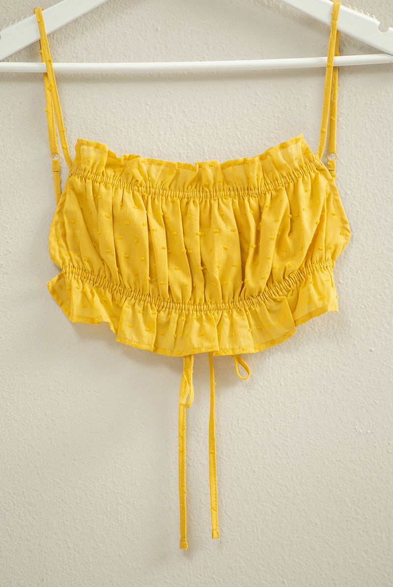 Wholesale Swiss Dot Bandeau Crop Top Clothing Tops HF22A413 MUSTARD HYFVE