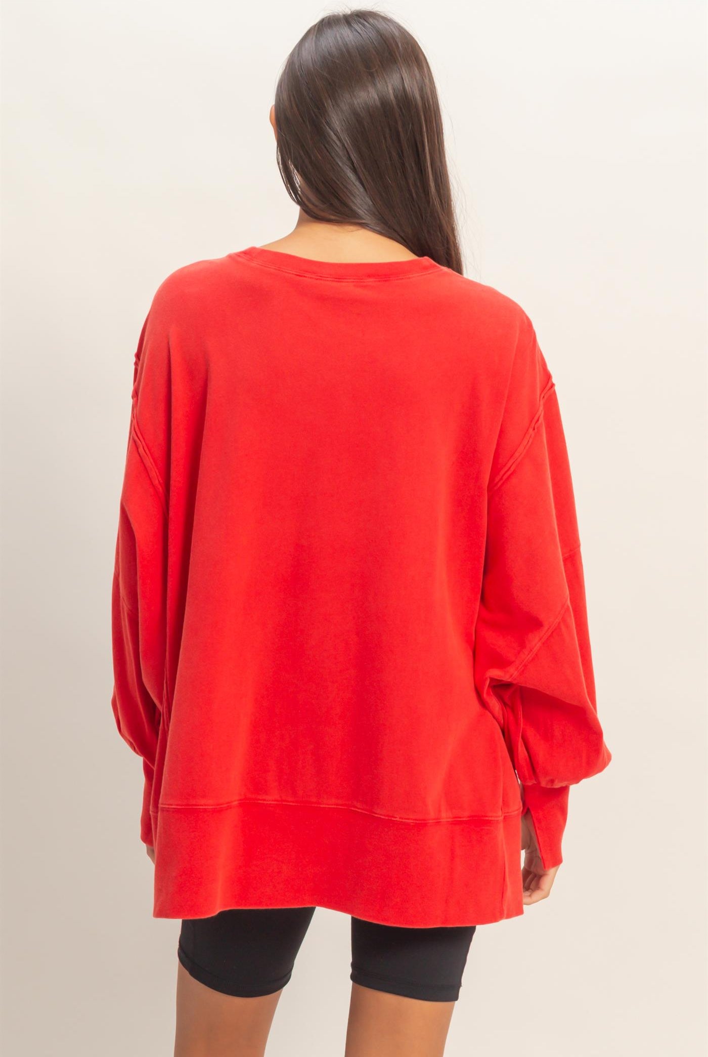 Wholesale Oversized Seam Detail Long Sleeve Top Sweatshirts DZ26C774 RED DOUBLE ZERO