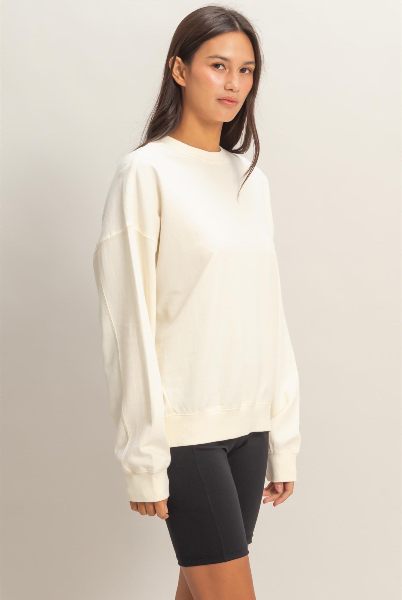 Wholesale Ribbed Crew Neck Sweatshirt Sweatshirts DZ26A265 CREAM DOUBLE ZERO