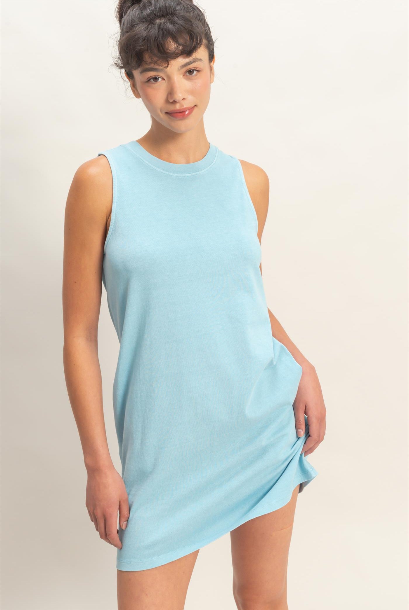 Wholesale Pigment Dyed Sleeveless Mini Dres Dresses DZ26A745 BLUE DOUBLE ZERO