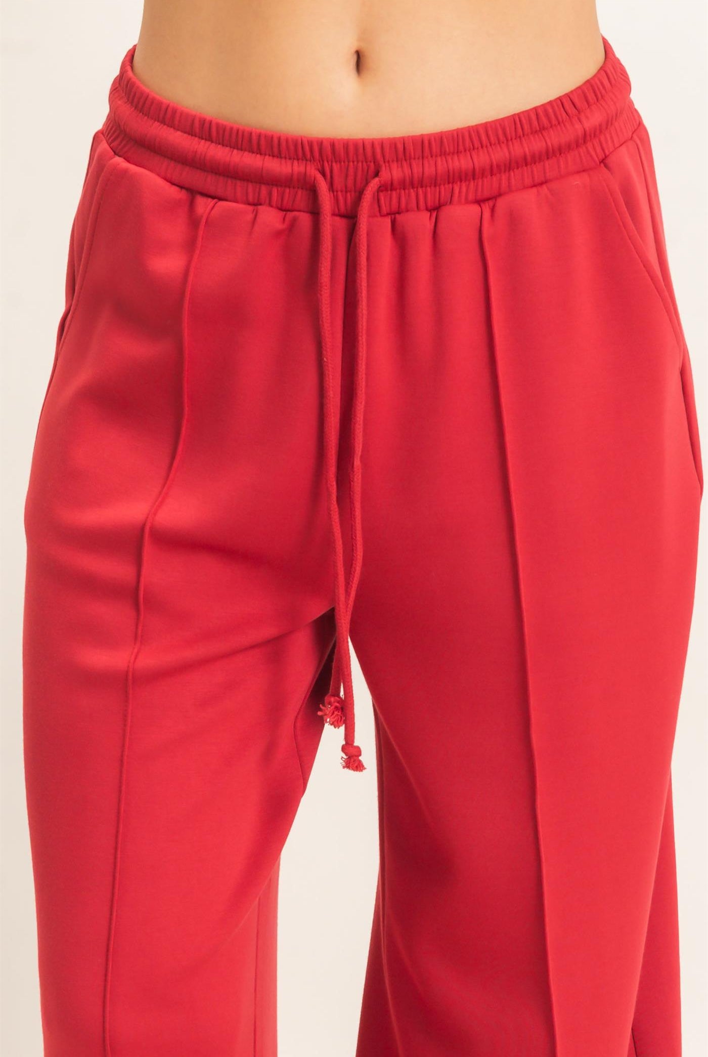 Wholesale Drawstring Waist Pintuck Wide Leg Pants Pants DZ26E384 DARK RED HYFVE