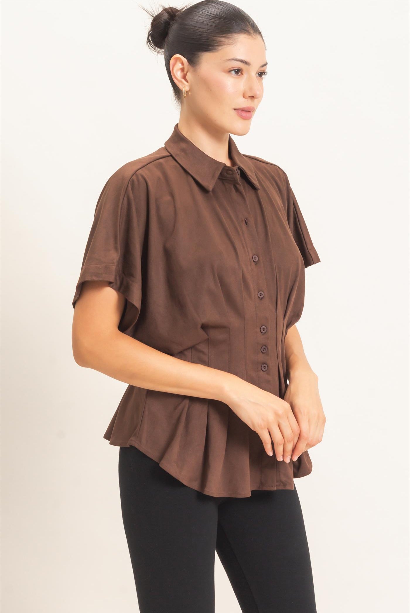 Wholesale Suede Button-Down Blouse Blouses HF26E651 CHESTNUT HYFVE