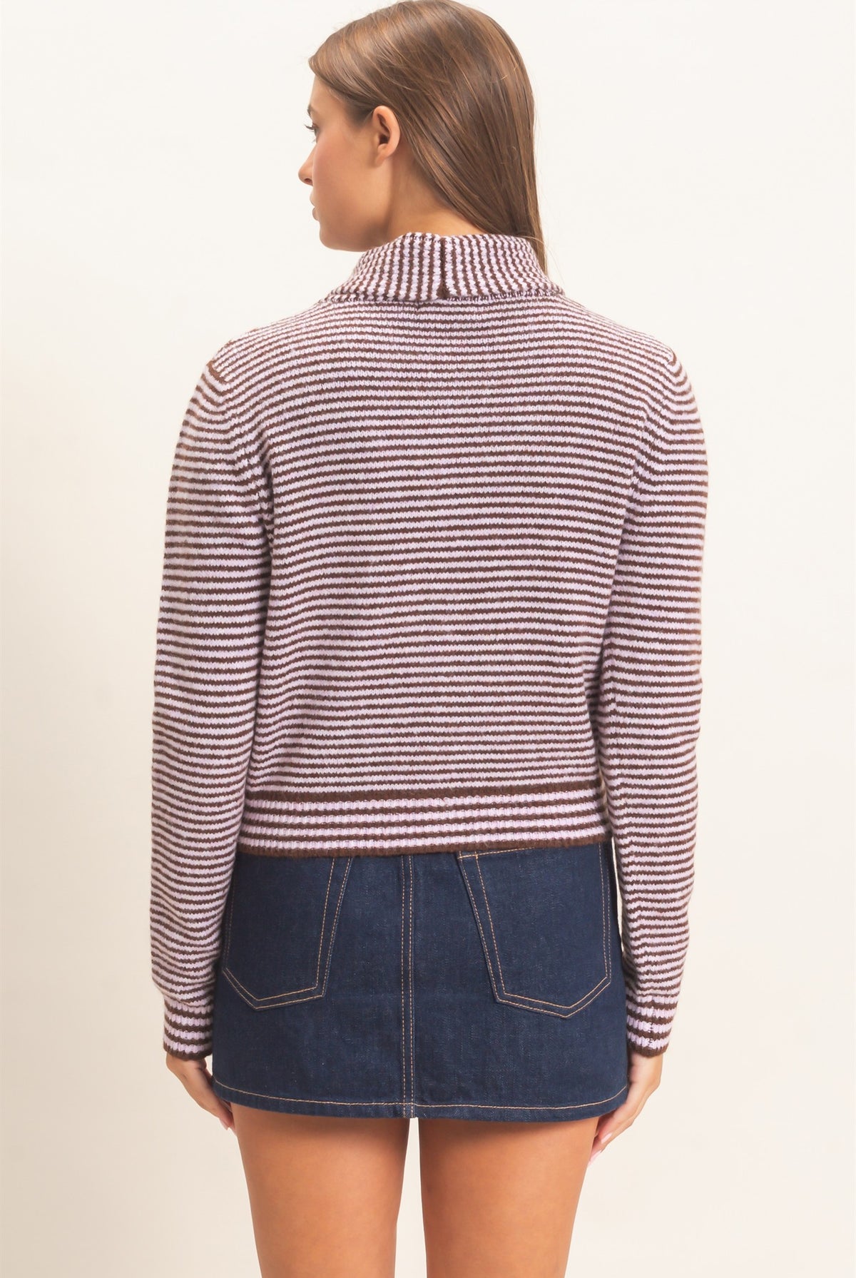 Wholesale Striped Cardigan With Scarf Cardigans DZ26E930 LAVENDER DOUBLE ZERO