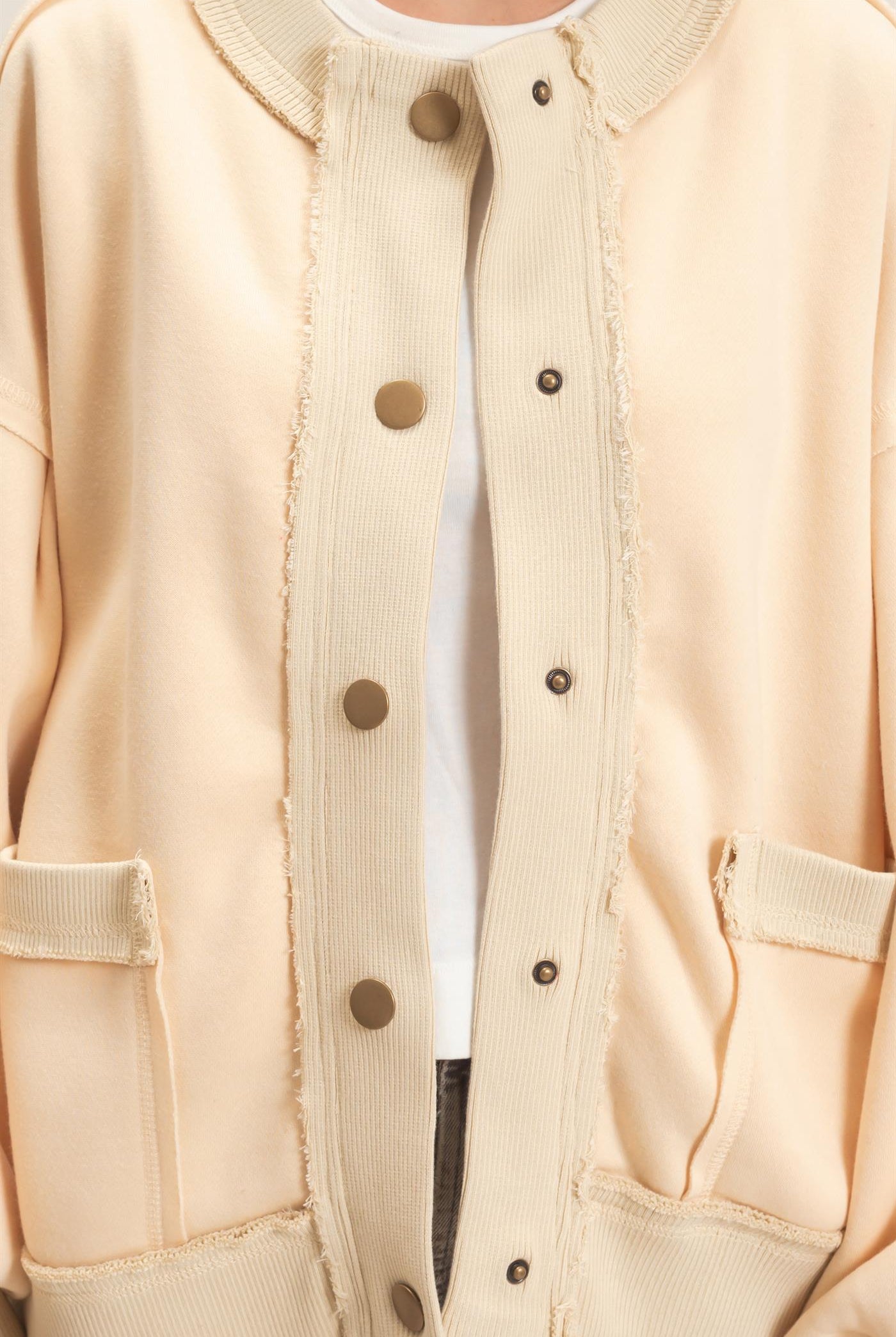Wholesale Snap Front Jacket Coats & Jackets HF26E003 CREAM HYFVE