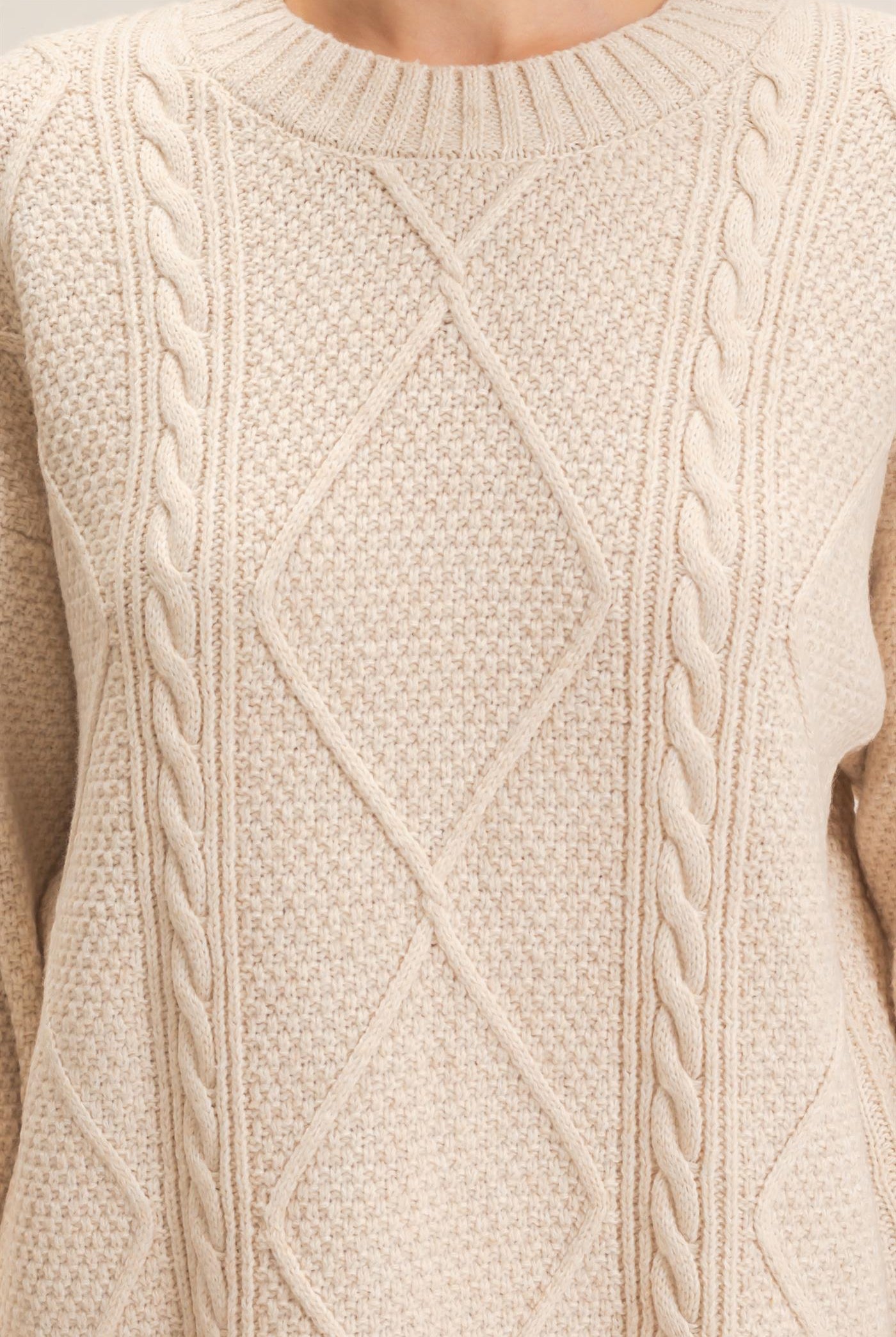 Wholesale Cable Knit Crew Neck Dress Dresses HF26F006 CREAM HYFVE