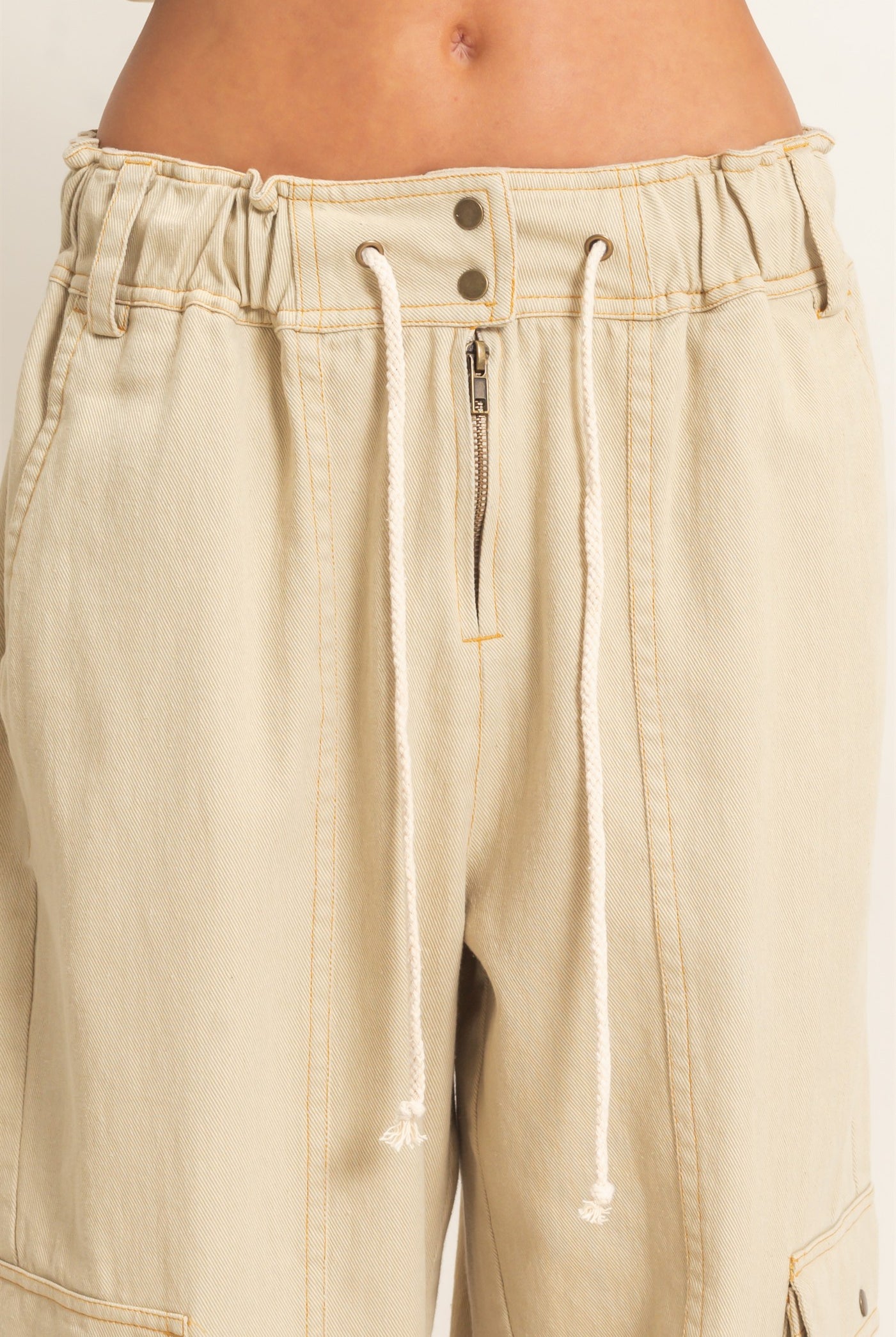 Wholesale Drawstring Cargo Denim Pants Pants HF26E182 BEIGE HYFVE
