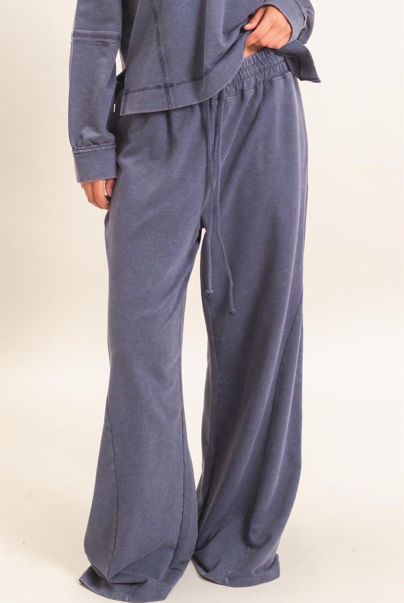 Wholesale Mineral Washed Wide Leg Pants Pants DZ26F082 NAVY DOUBLE ZERO