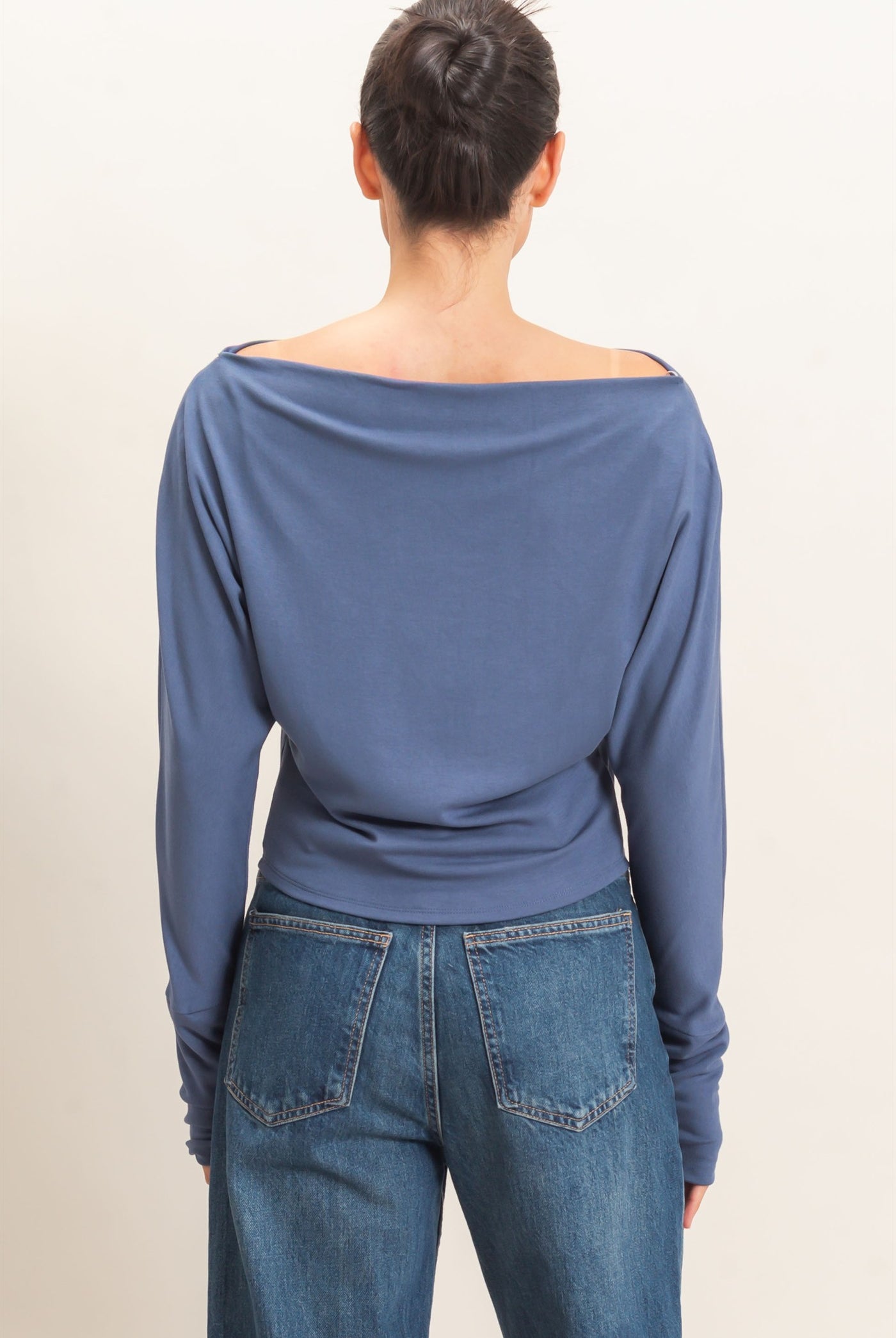 Wholesale Wide Boat Neck Dolman Sleeve Top Shirts HF26C883 STEEL BLUE HYFVE