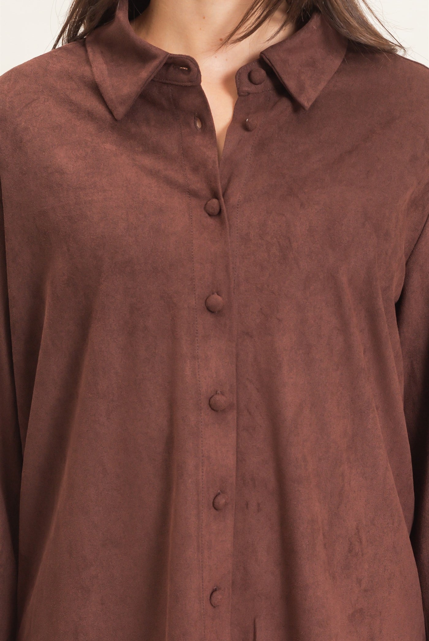 Wholesale Suede Button-Up Shirt Shirts HF26F083 CHESTNUT HYFVE