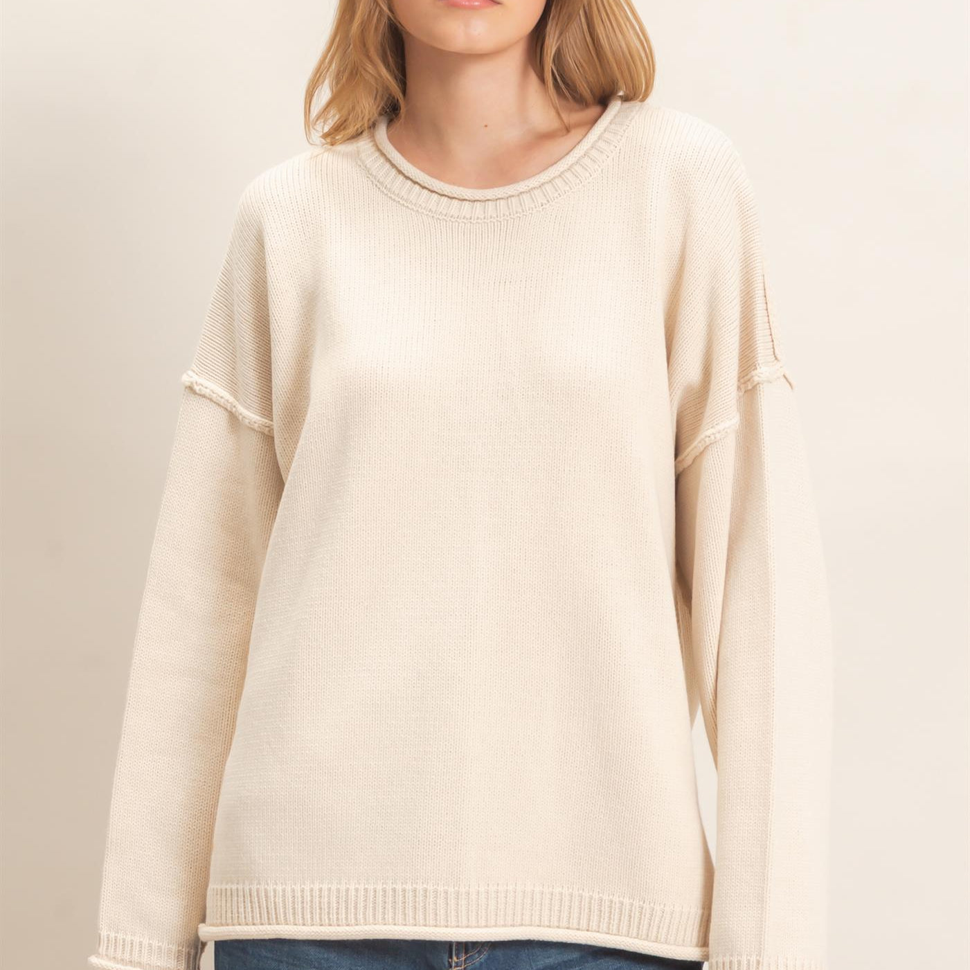 Wholesale Ribbed Crew Neck Sweater Sweaters HF26E769 SAND IVORY HYFVE